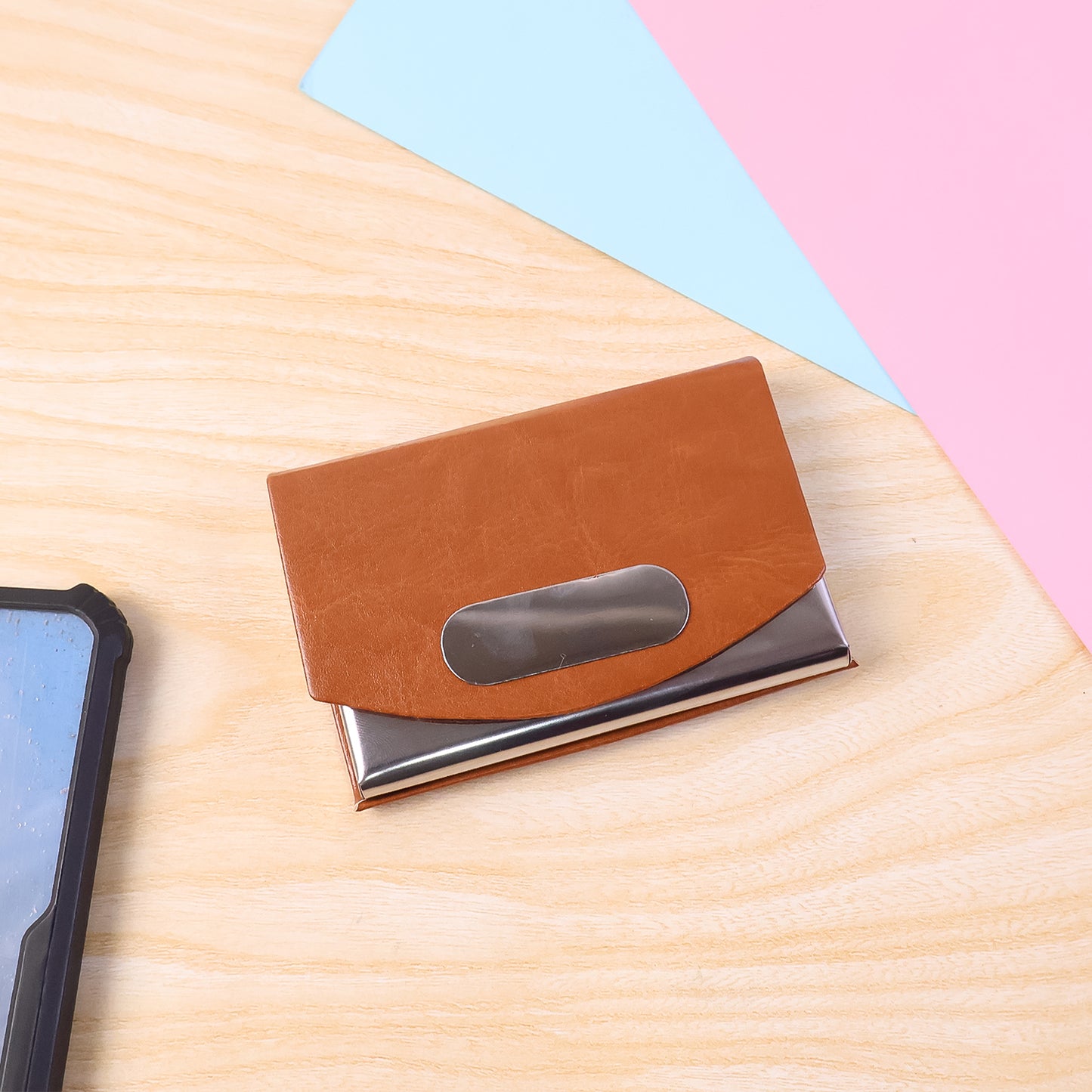 Elegant Leather & Stainless Steel Business Card Holder (1 Pc) - Happy Price - Image 4
