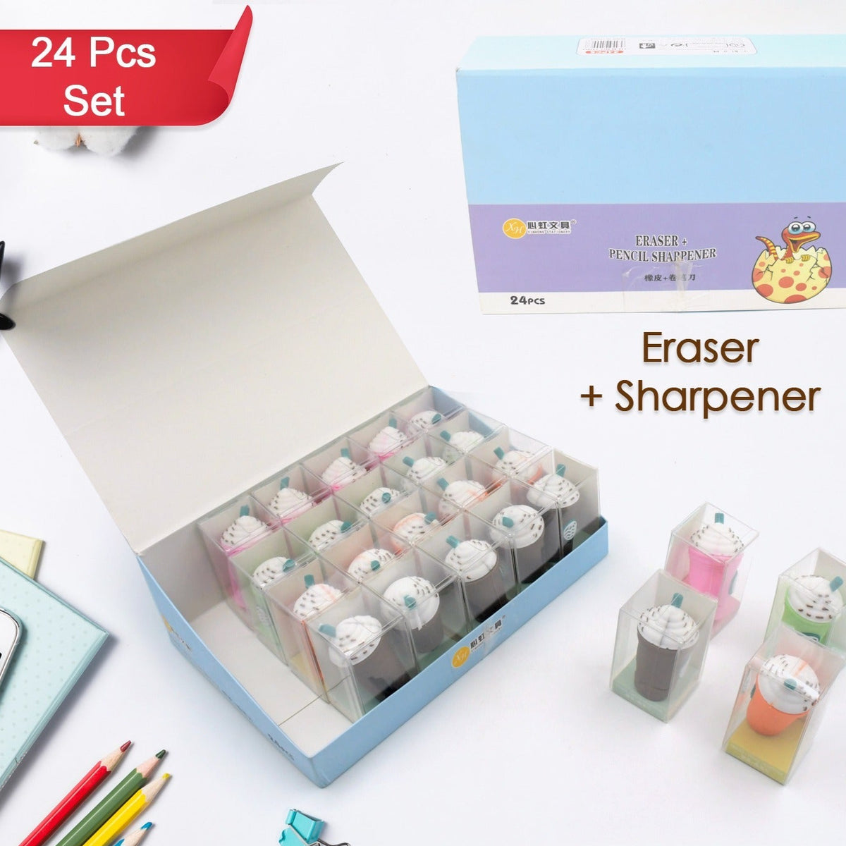 8832 Cute Coffee Or Ice Cream Shape Sharpner Like Rotary Manual Pencil Sharpener For Kids Ice Cream Style Office School Supplies Back To School Gift For Studentskids Educational Stationary Kit Bday Return Gift (24 Pcs Set) - Happy Price - Image 1