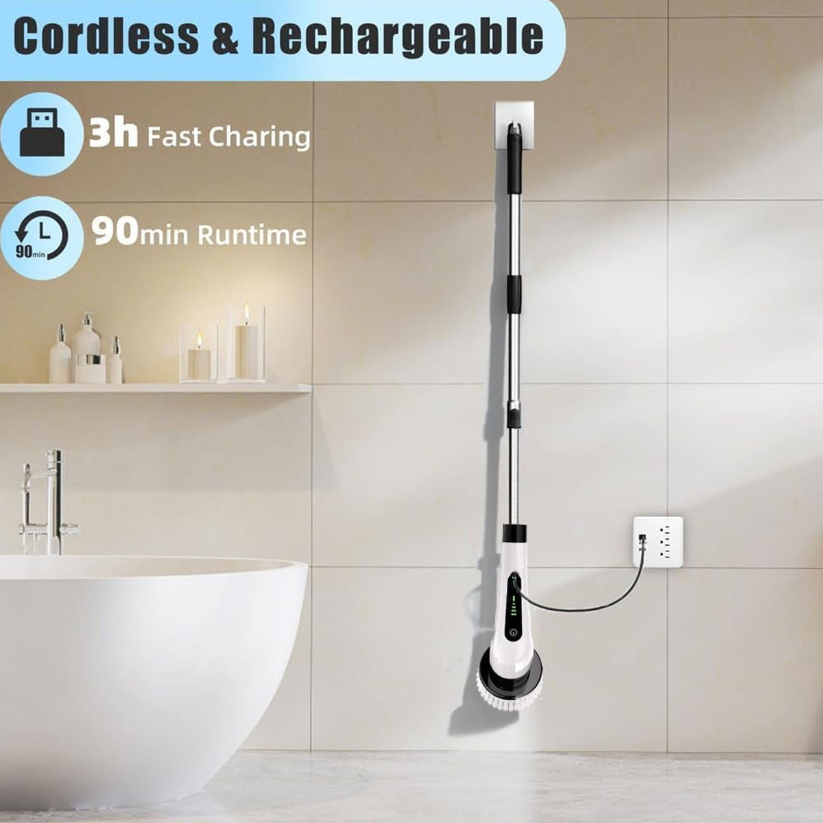 9-in-1 Electric Spin Scrubber with Extendable Handle for Home Cleaning - Happy Price - Image 4
