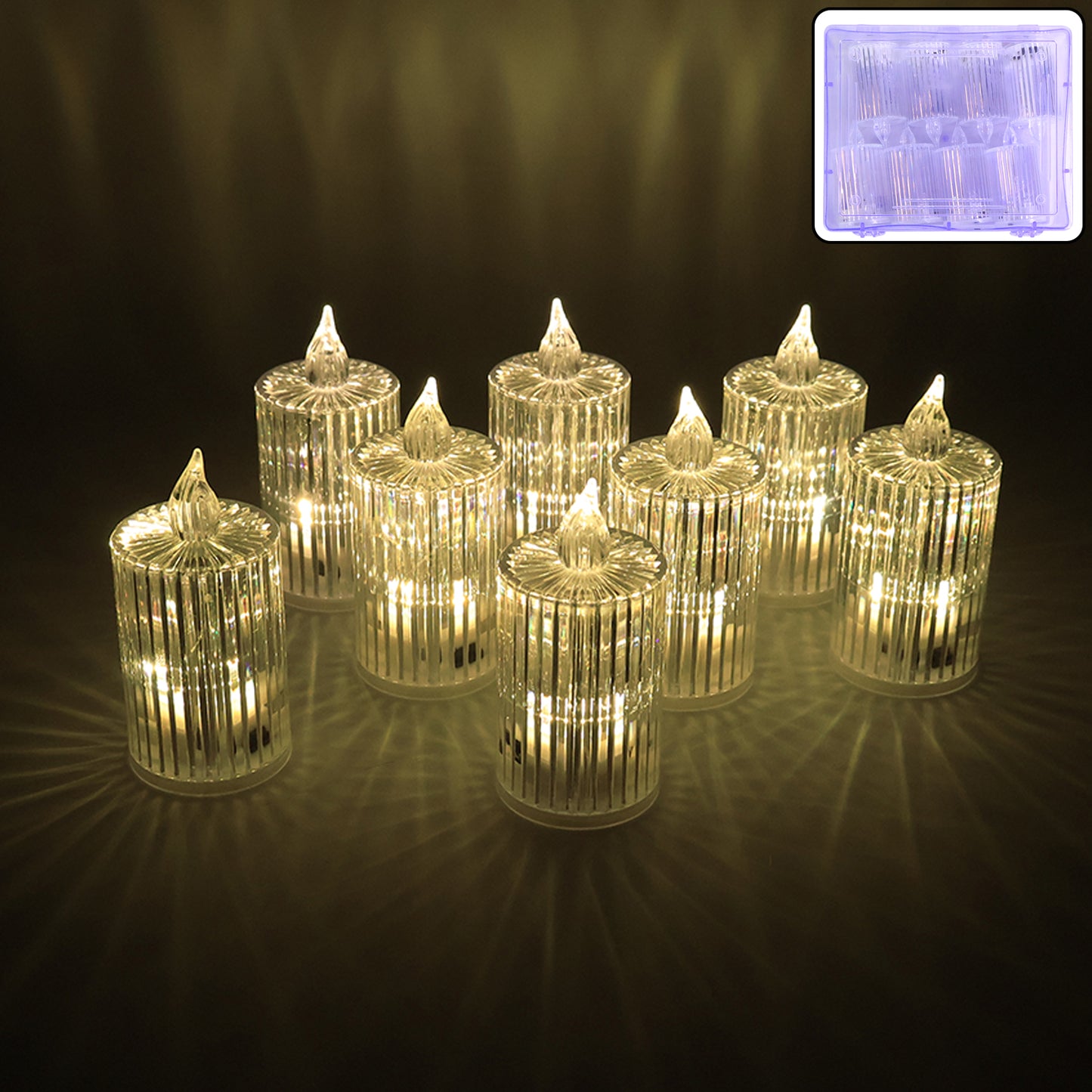 Set of 8 Crystal Effect LED Flameless Candles with Warm Flickering Light - Happy Price - Image 3