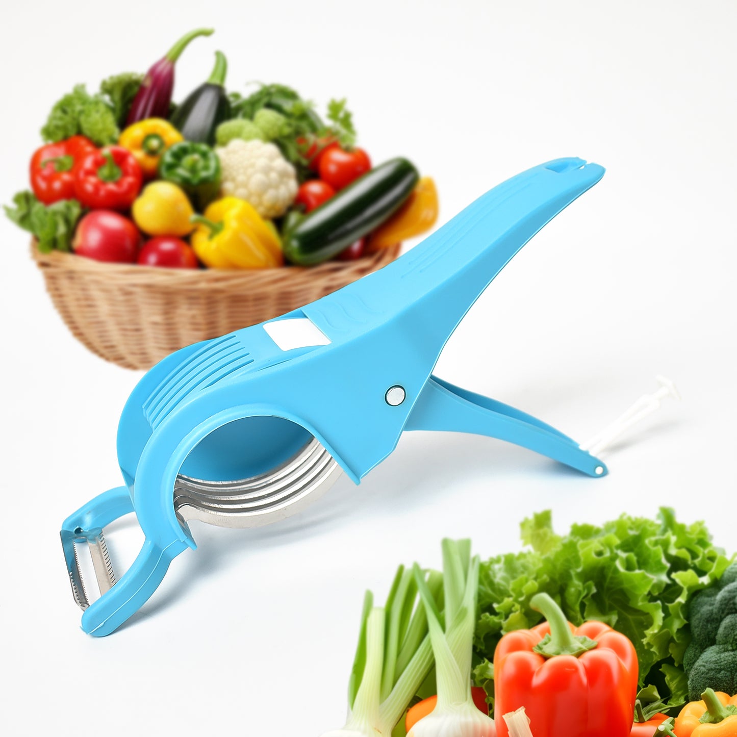 2 In 1 Vegetable Fruit Multi Cutter 5 Blade Vegetable Cutter With Peeler (1 Pc Multicolor) - Happy Price - Image 6