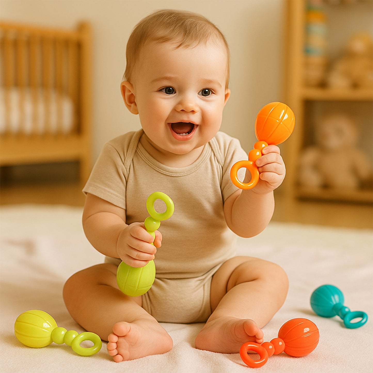 Baby Hand Rattle Toy - 6 Piece Set for Early Sensory Play - Happy Price - Image 4