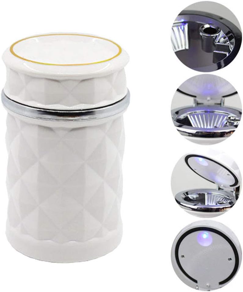 Car Cupholder Travel Ashtray With Lid And Led Light Portable With Blue Led Light Ideal Decorative Cigar Ash Bucket Cigarette Ashtray Car Waste Bin - Happy Price - Image 3