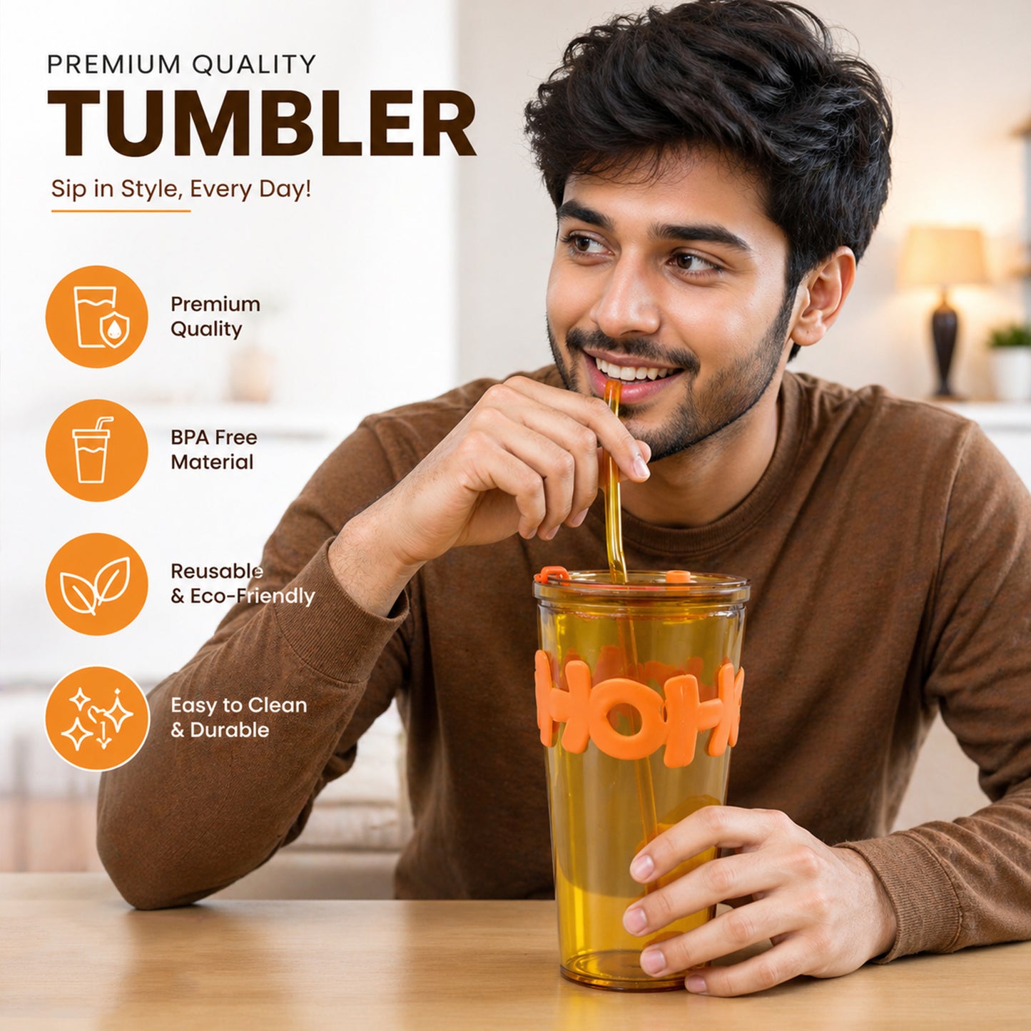 Glass Tumbler with Lid and Straw - 450 ML Capacity, Leak-Resistant - Great Price - Image 3