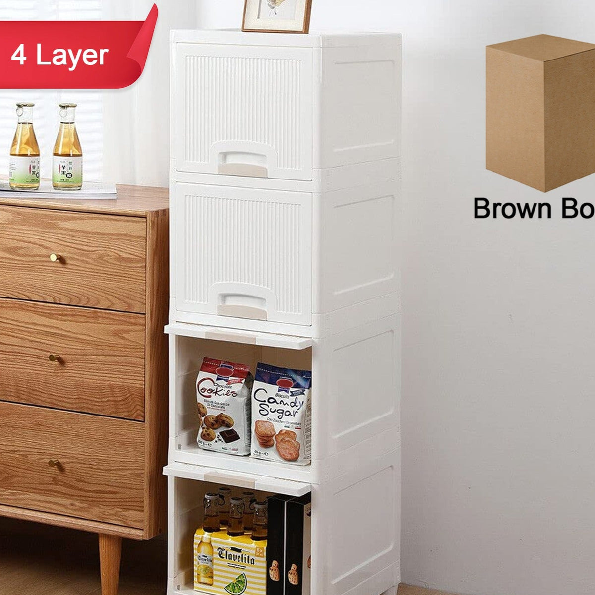 Multipurpose Storage Cabinet Storage Solutions Plastic Drawers Multi Layer Wardrobe Storage Drawers Foldable Multipurpose Drawer Units For Kitchen Bathroom Bedroom Cloth (4 Layer) - Happy Price - Image 1