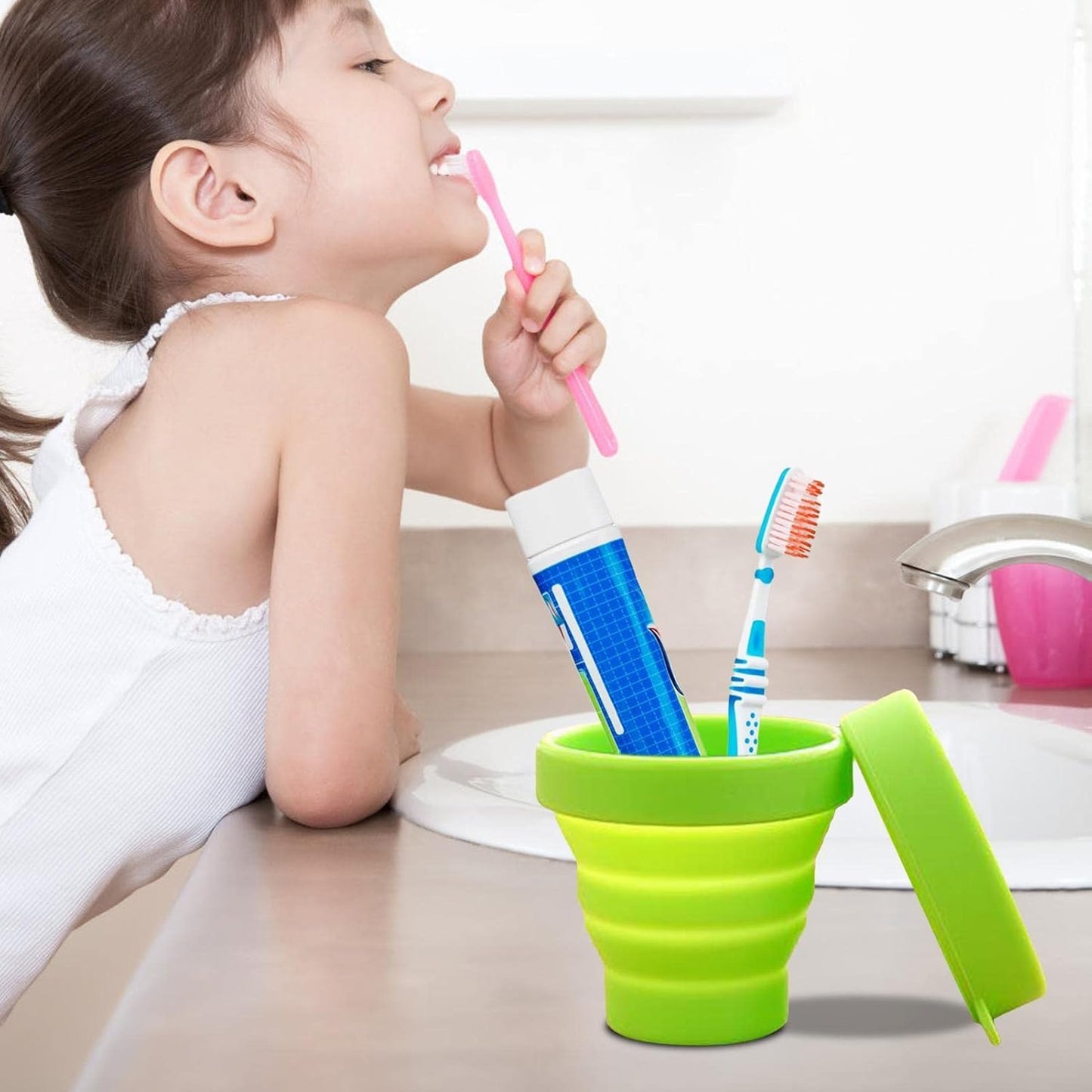 Round Silicone Foldable Glass Cup Foldable Travel Mug With Lid (1 Pc) - Happy Price - Image 6