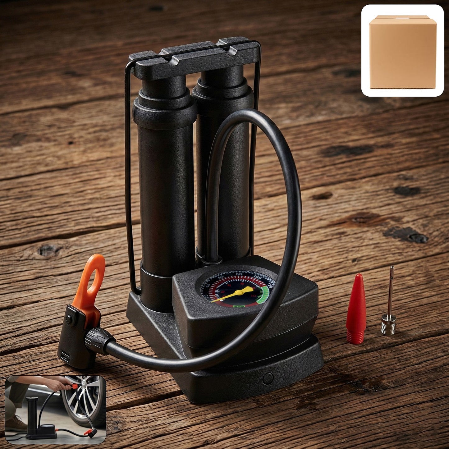 Heavy Duty Double Cylinder Foot Pump with Gauge - 1 Set - Great Price - Image 2