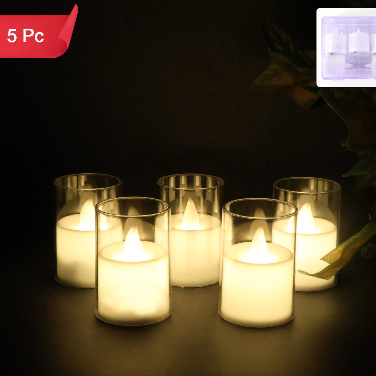 Set of 6 Flameless LED Votive Candles with Glass Holders - Happy Price - Image 1