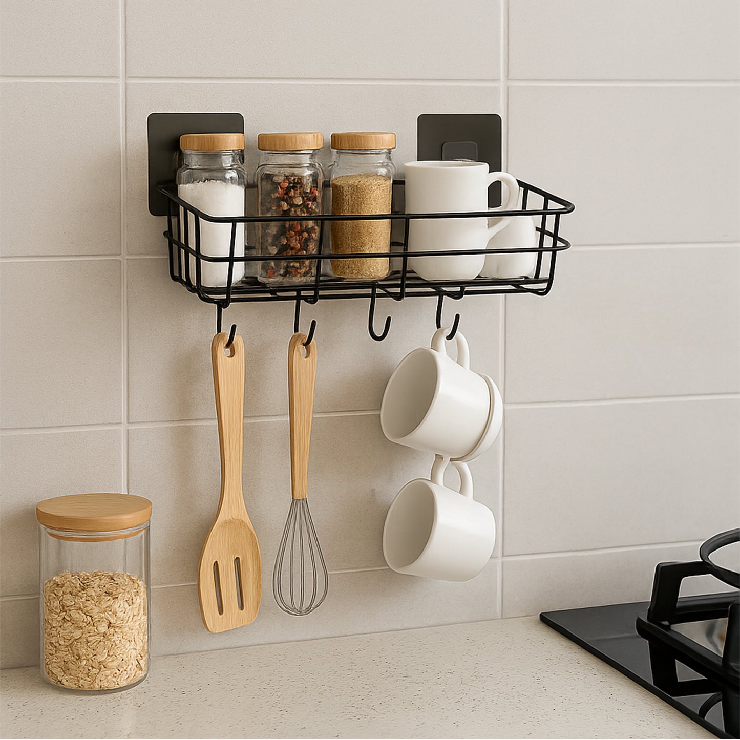 Self-Adhesive Wall Storage Baskets with Hooks - Pack of 2 - Happy Price - Image 3