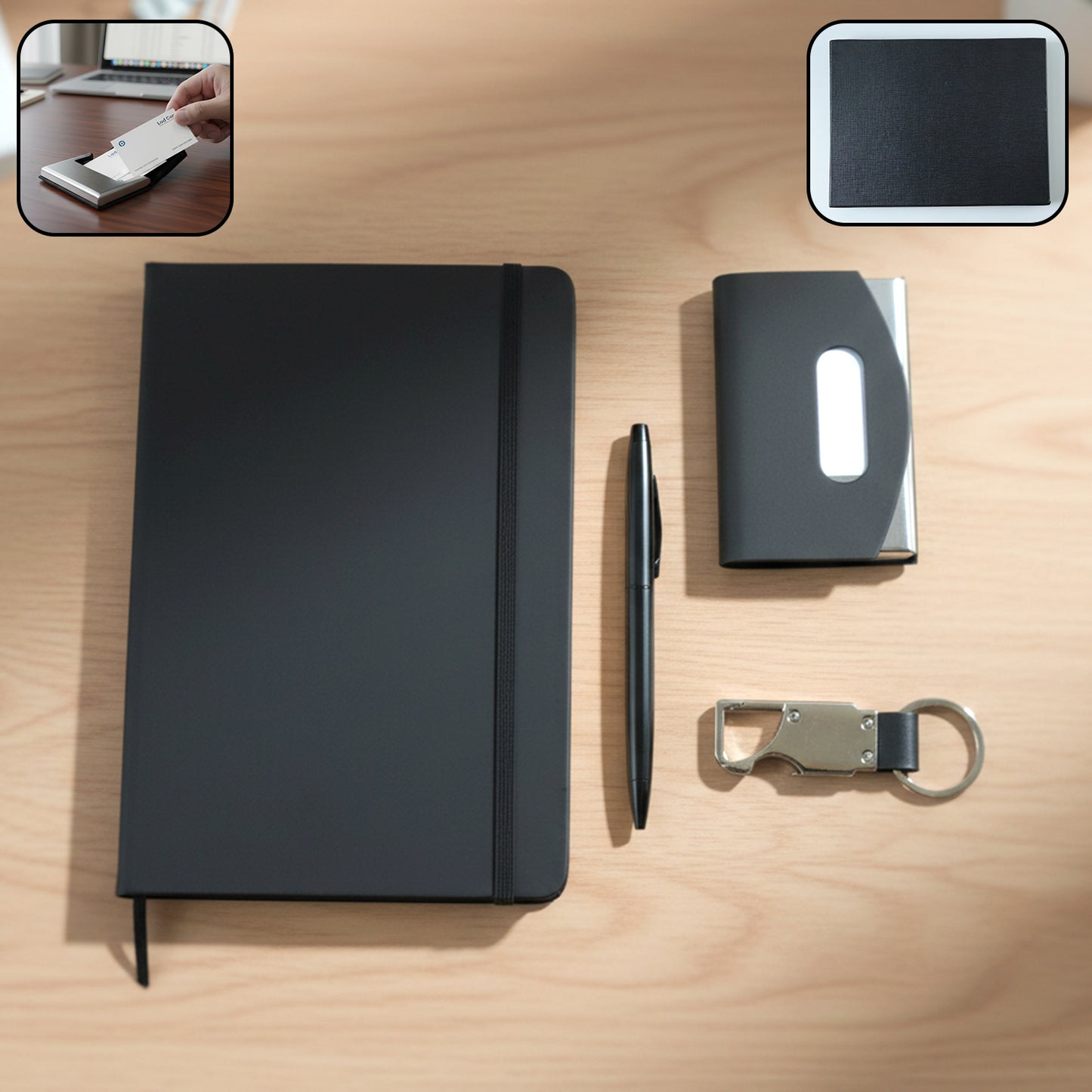 4-in-1 Executive Travel Essentials Combo Set: Notebook, Pen, Card Holder, Keychain - Happy Price - Image 2