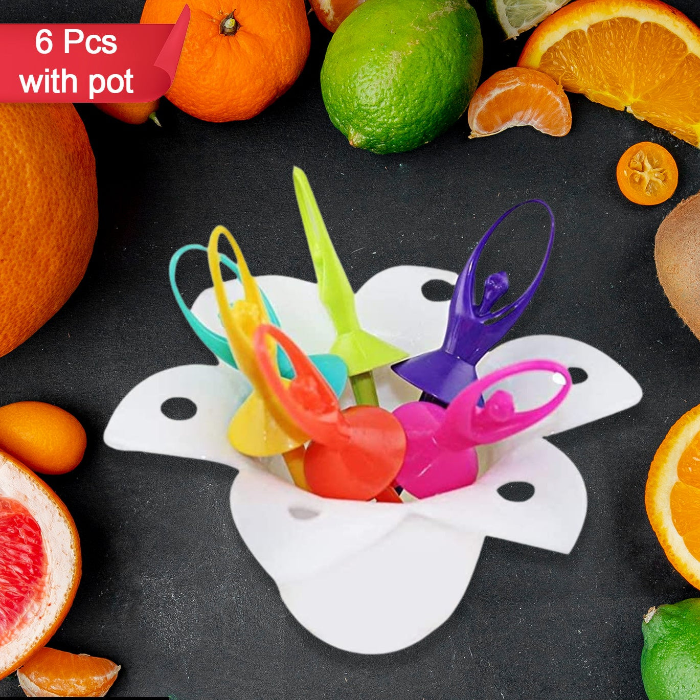 Dancing Doll Fruit Fork Cutlery Set With Stand Set Of 6. - Happy Price - Image 1