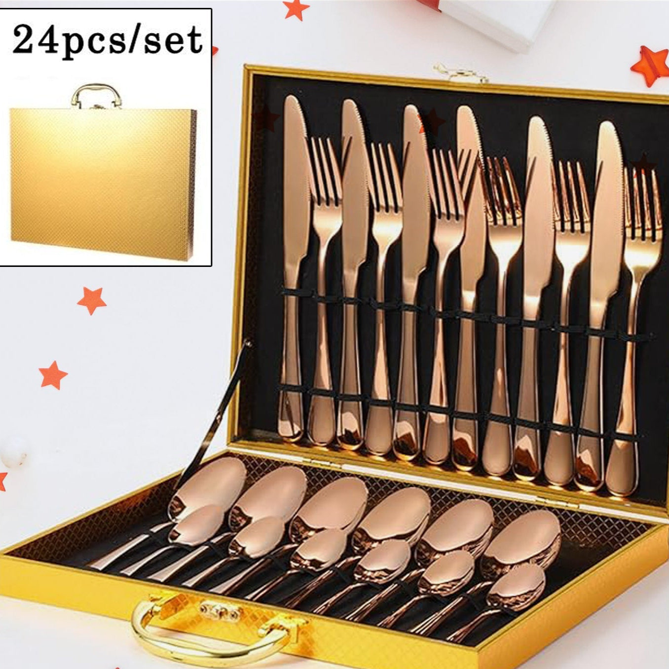 Kitchen Tableware Flatware Sets Kitchen Forks Spoons With Gift Box (24 Pcs Set) - Happy Price - Image 1