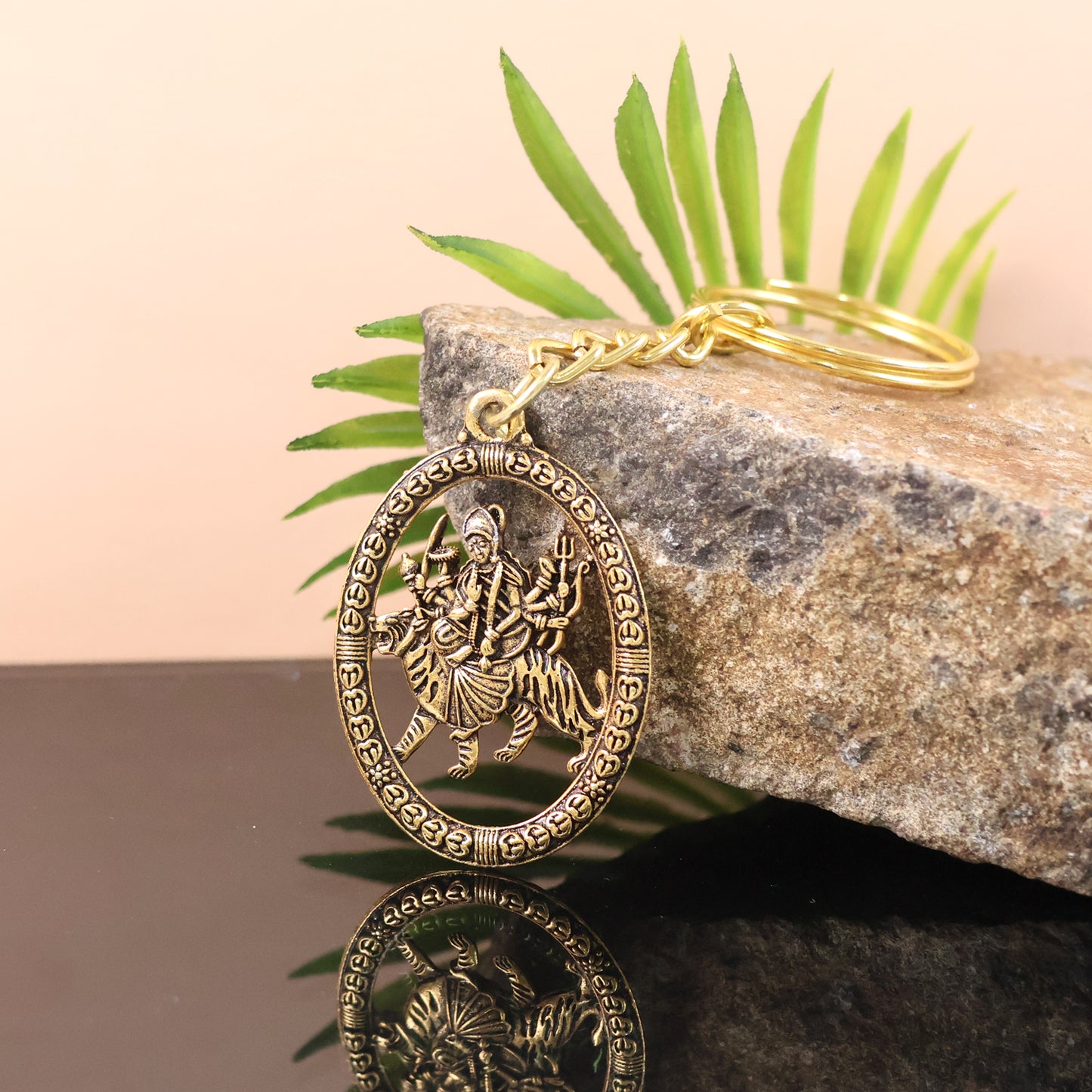 Golden Metal Durga Maa Keychain with Lion Motif (1 Pc) - Happy Price - Image 2