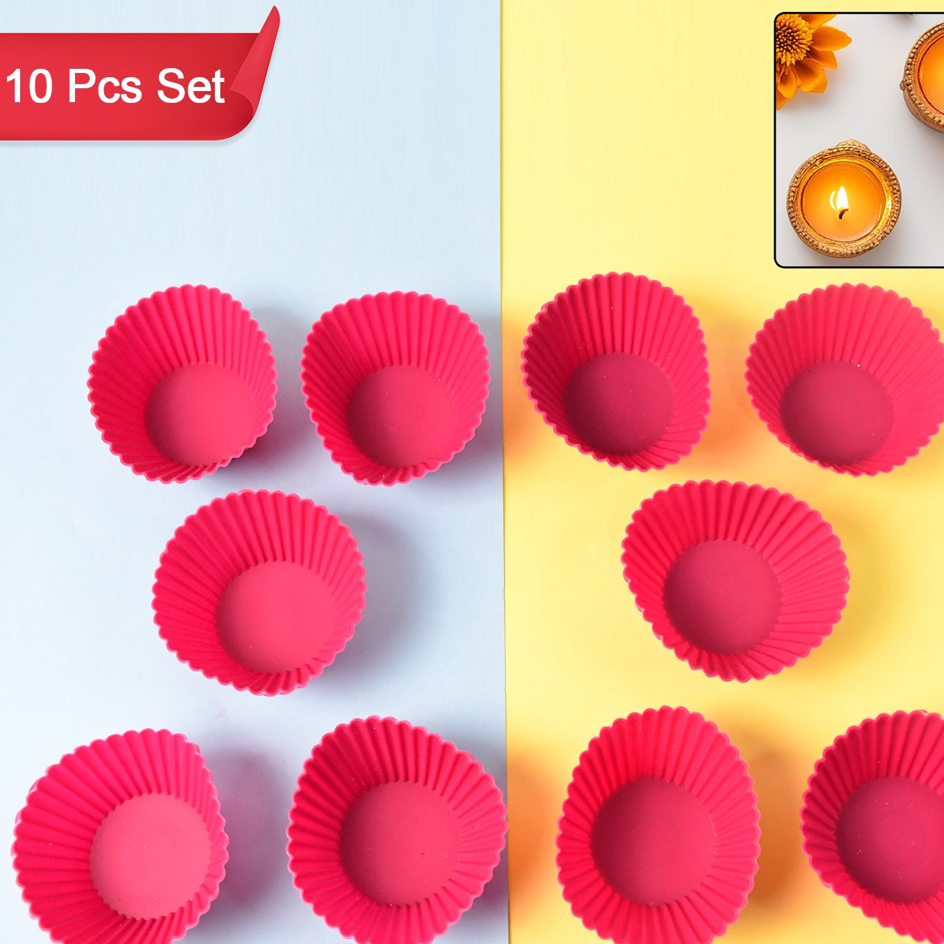 Silicone Cup Cake Mould (10 Pcs Set) - Happy Price - Image 1