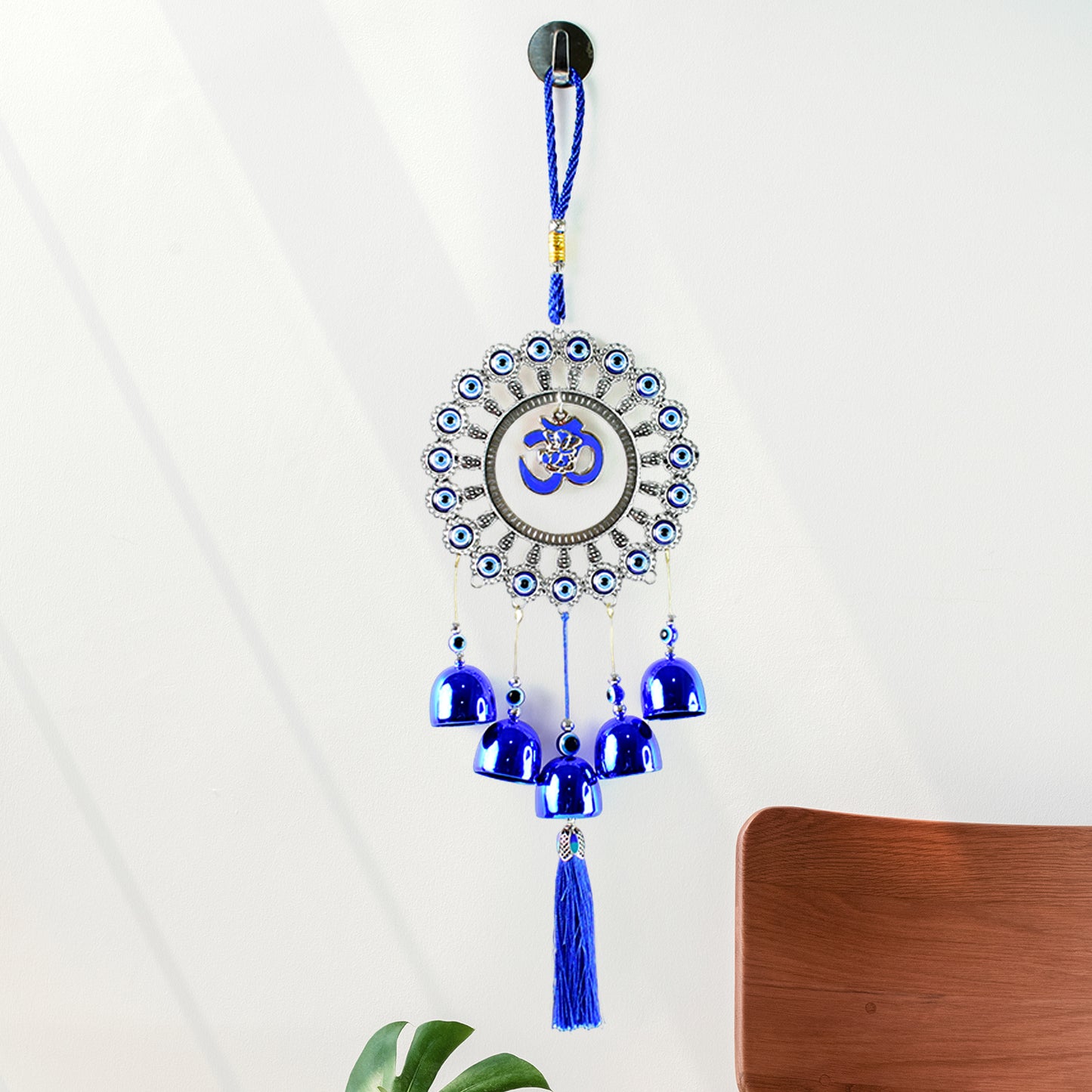 Decorative OM Evil Eye Wind Chime with Blue Bells - 1 Pc - Happy Price - Image 3