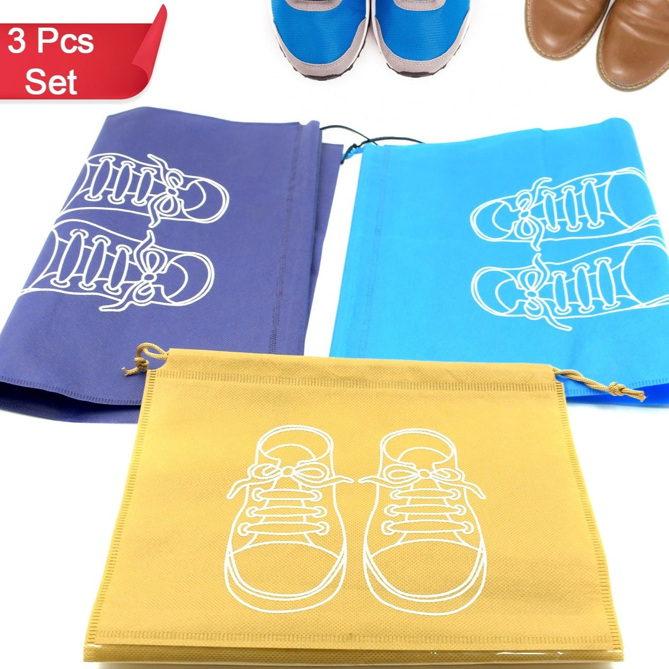 Beach Bag Shoes Storage Bag Closet Organizer Non-woven Travel Portable Bag Waterproof Pocket Clothing Classified Hanging Bag Shoe Bag Luggage Travel Portable Shoe Pouch Non Woven Transparent Window (3 Pc ) - Happy Price - Image 1