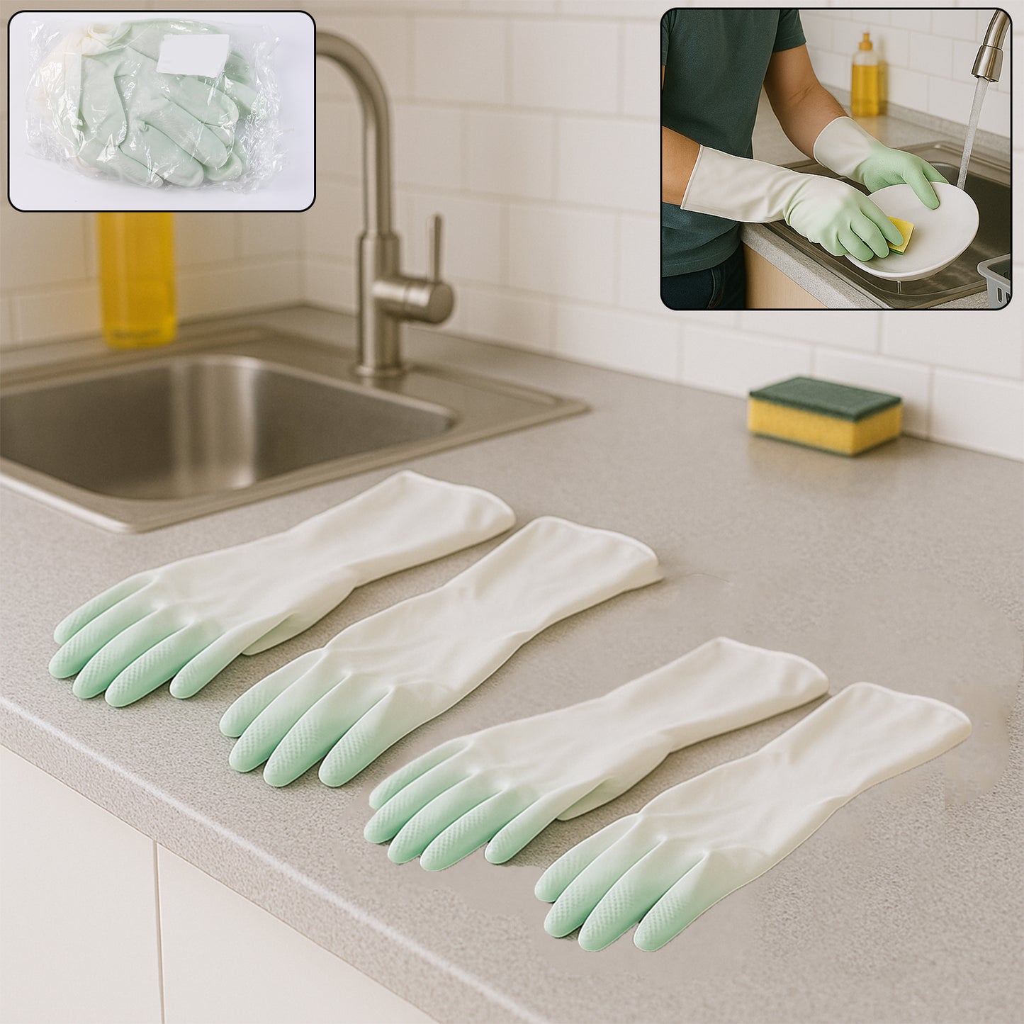 Latex Household Gloves (2 Pair Mix Color) - Happy Price - Image 2