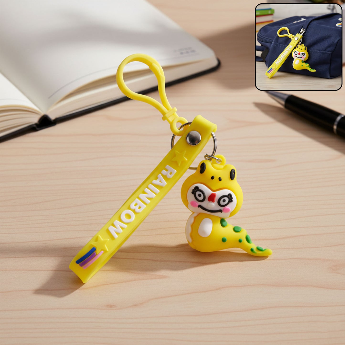 Cute Dinosaur Character Keychain with Rainbow Strap (1 Pc) - Happy Price - Image 2