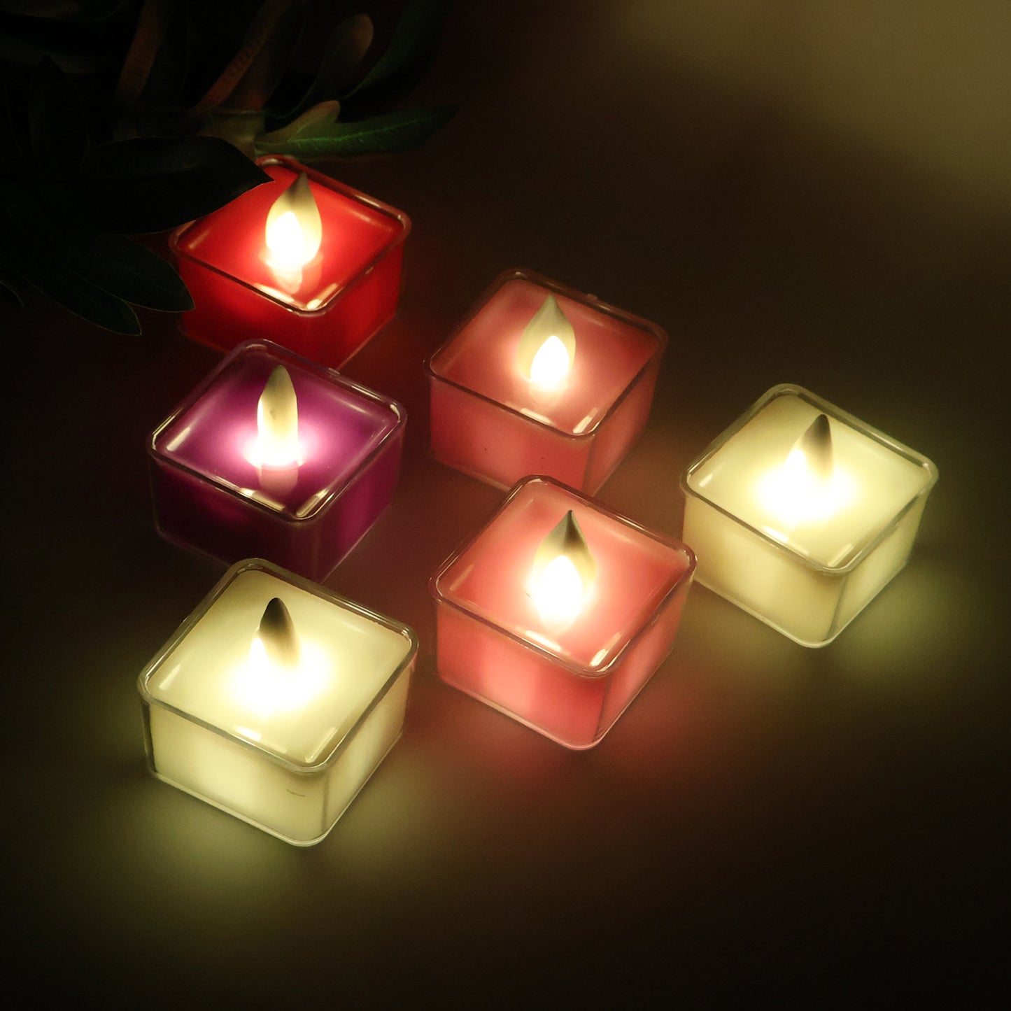 Set of 6 Square LED Flameless Tealight Candles with Multicolor Holders - Happy Price - Image 6