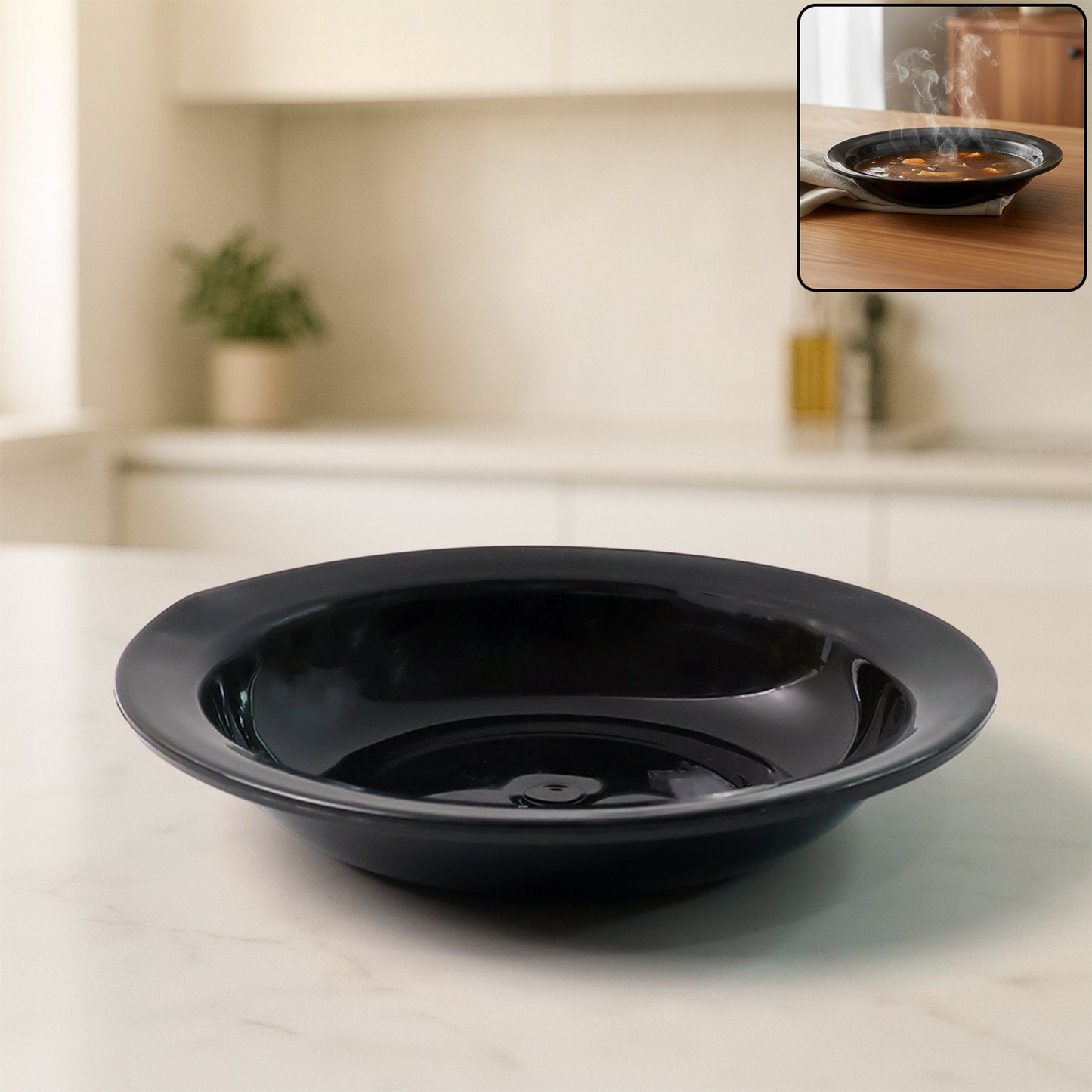 Deep Black Serving Bowl for Curry & Soup (1 Pc) - Heat-Resistant & Durable Plastic - Happy Price - Image 2