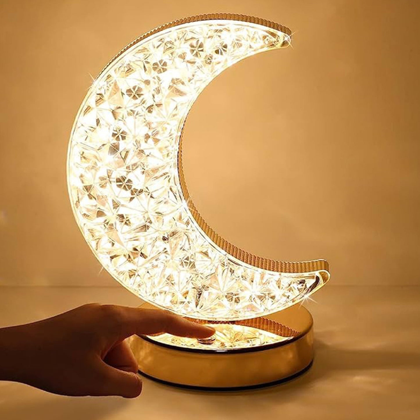 Crystal Table Lamp Moon Shape Touch Control Lamp With 3 Color Metal Bedside Lamp For Kids Bedroom Romantic Desktop Nightstand Stepless Dimming Usb Charging Touch Night Light - Happy Price - Image 3