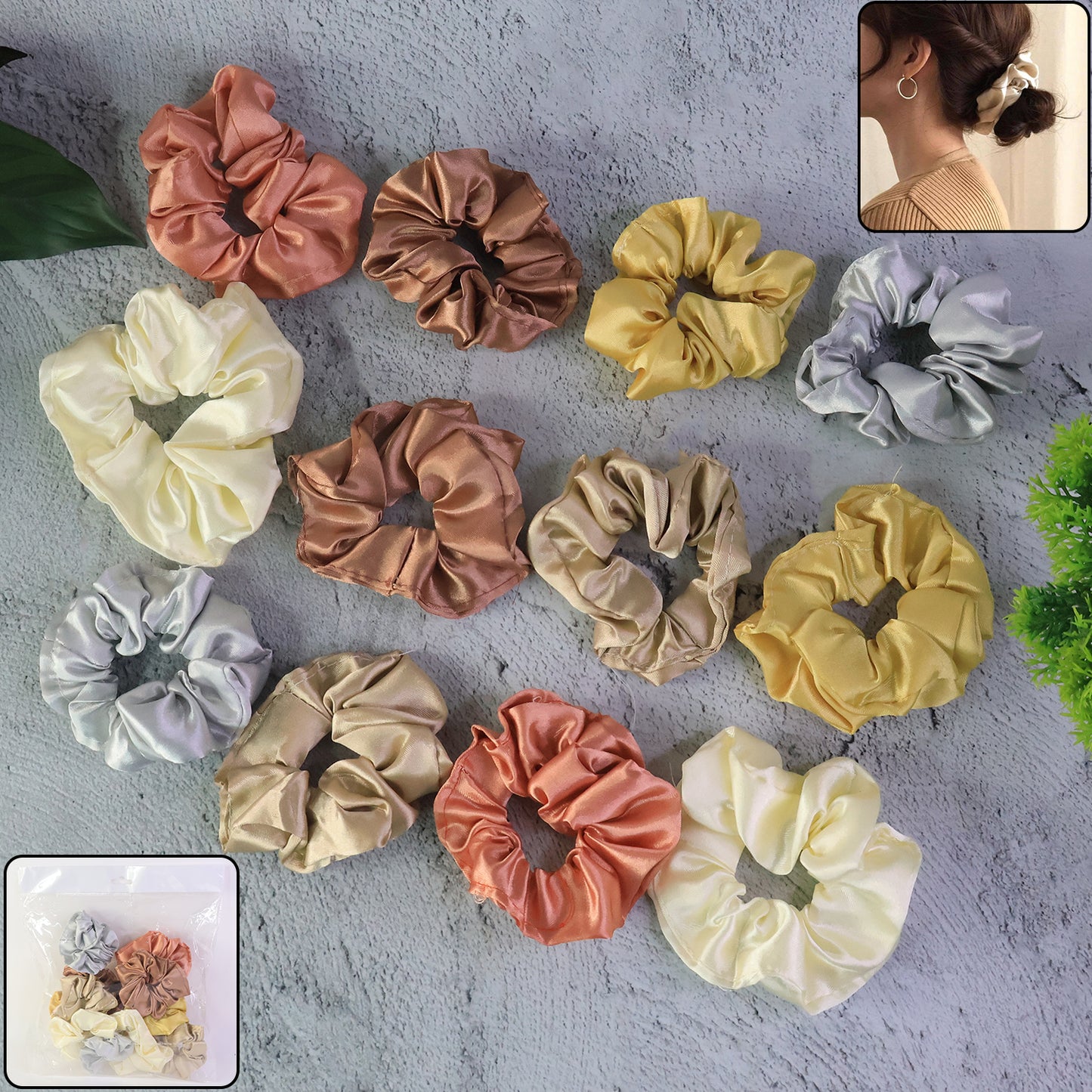 12 Pc Satin Hair Scrunchies for Women & Girls - Gentle Elastic Hair Ties - Great Price - Image 3