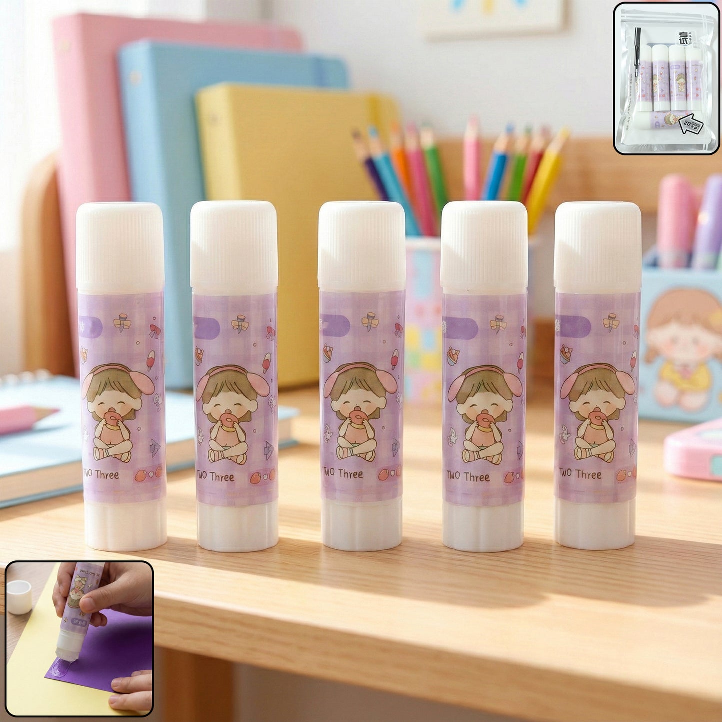 Cartoon Glue Sticks - Pack of 5 for School & Craft - Happy Price - Image 2