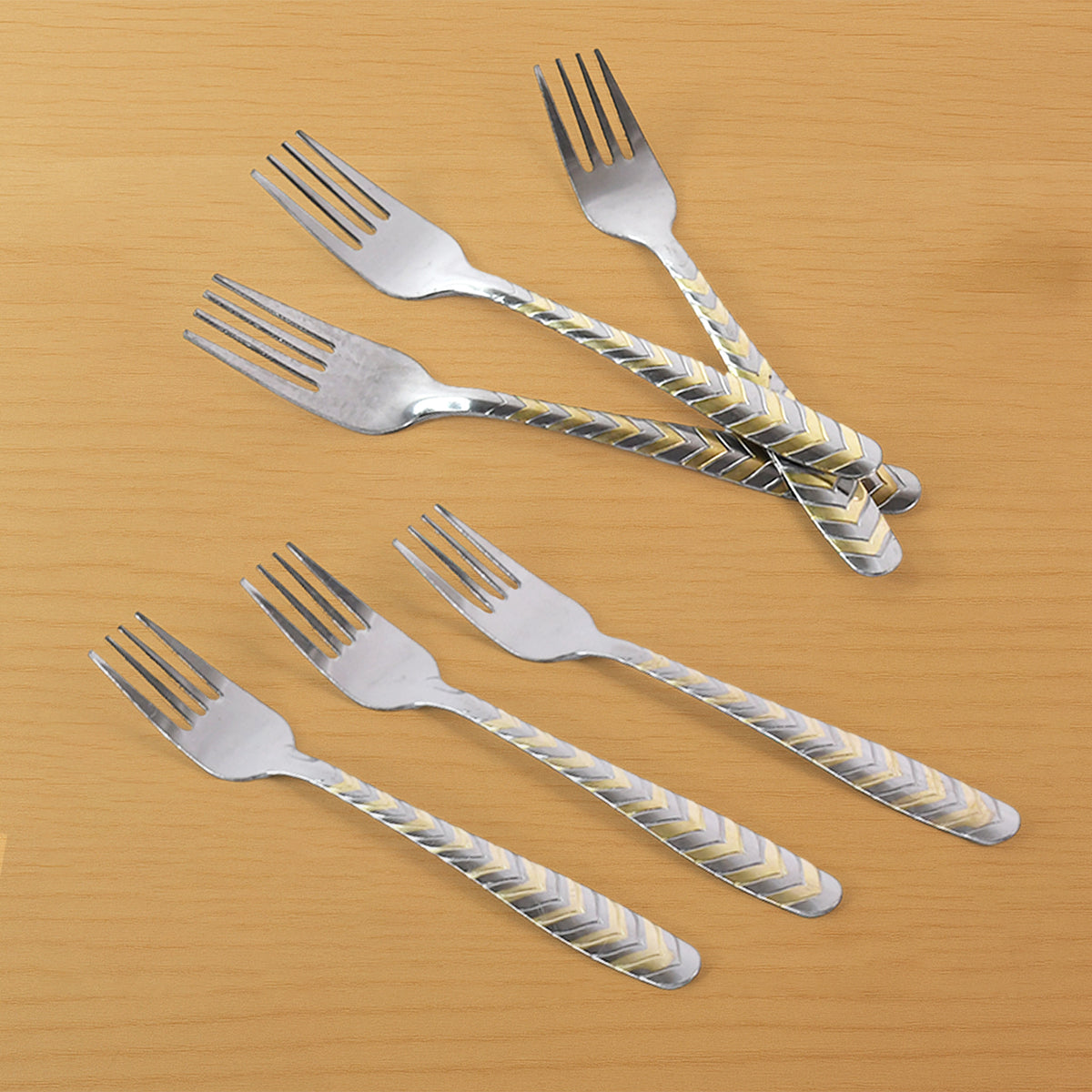 6 Pcs Stainless Steel Dining Forks - Elegant Golden Zig-Zag Handle - Happy Price - Image 5