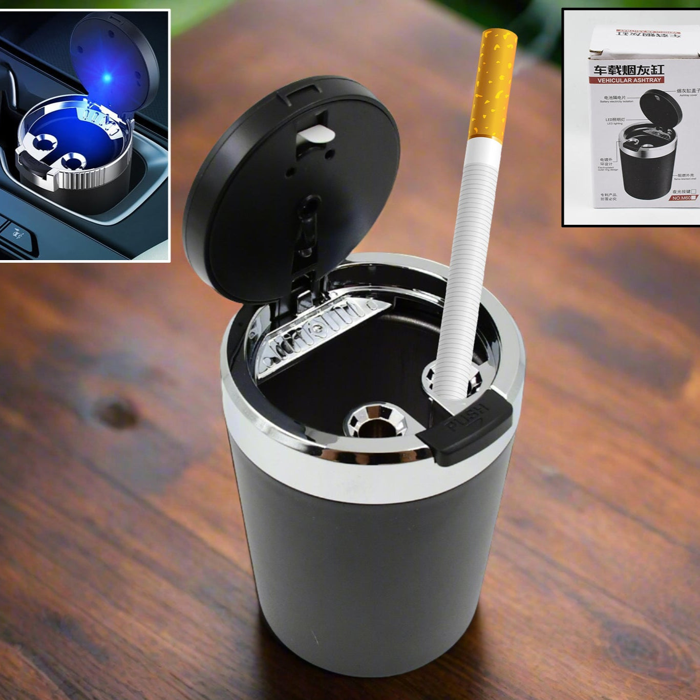 Portable Car Ashtray With Lid And Blue Led Light (1 Pc) - Happy Price - Image 1