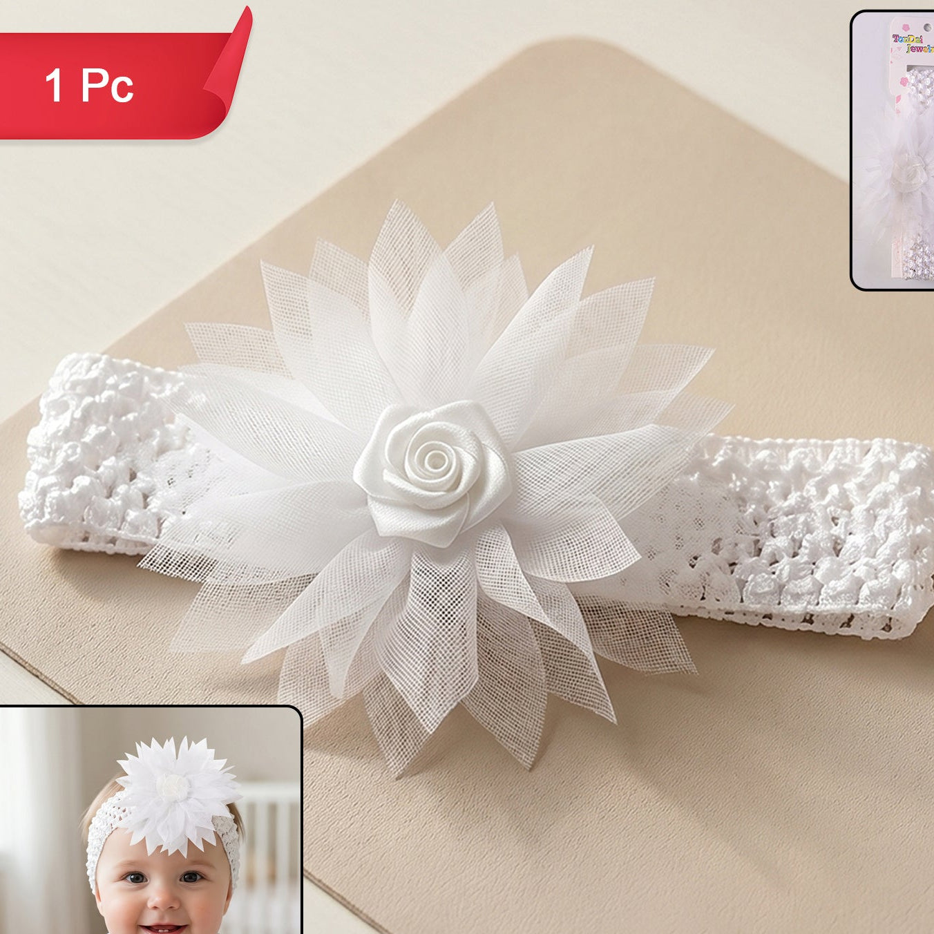 Cute Floral Baby Headband - Soft Elastic Stretchable Hair Accessory (1 Pc) - Happy Price - Image 1