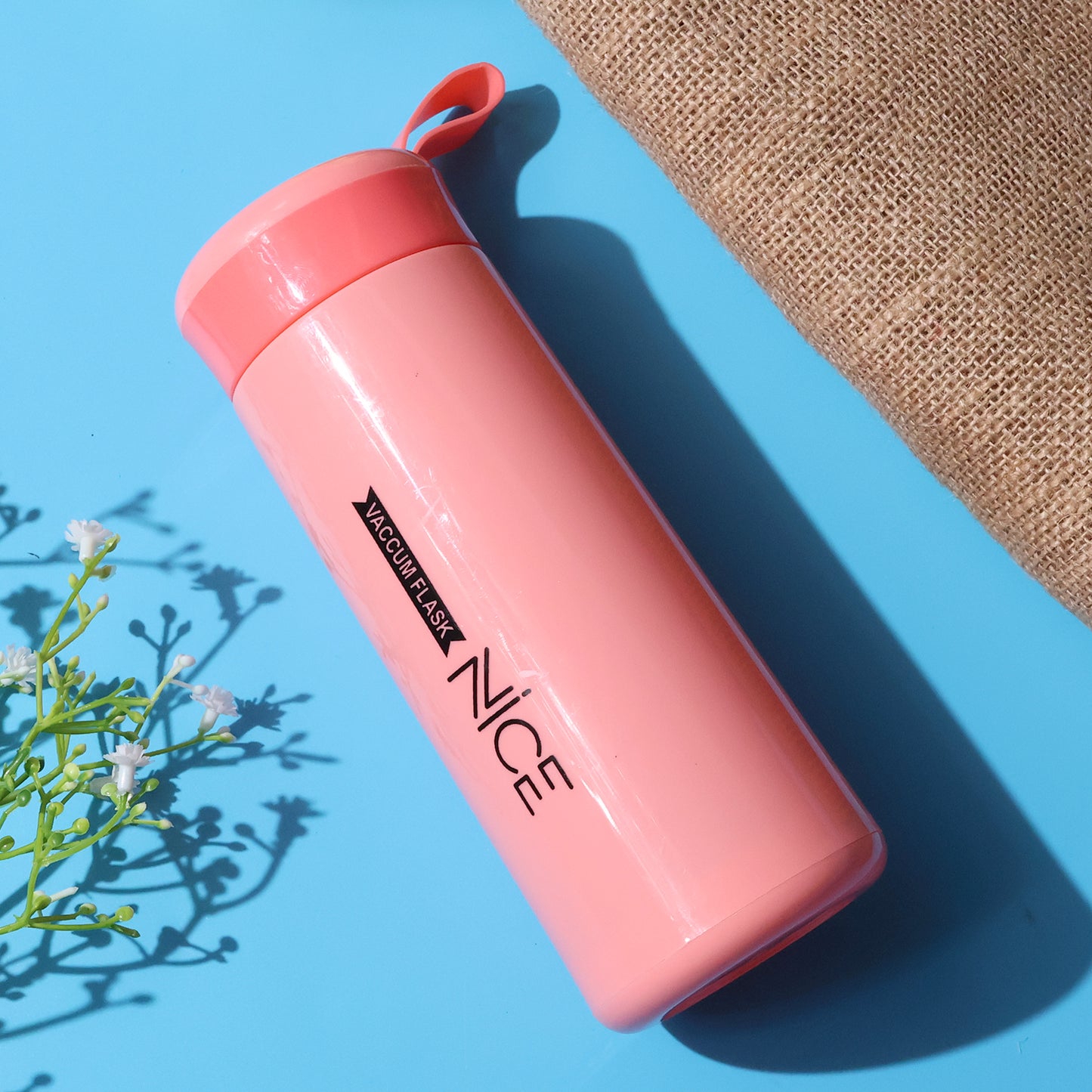 400ml Insulated Plastic Flask Bottle - Pink, Leak-Proof Travel Mug with Strap - Happy Price - Image 4