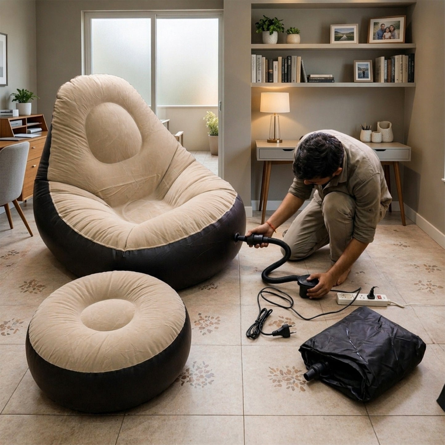 Portable Inflatable Air Sofa Chair with Footrest & Electric Pump - 1 Set - Great Price - Image 3