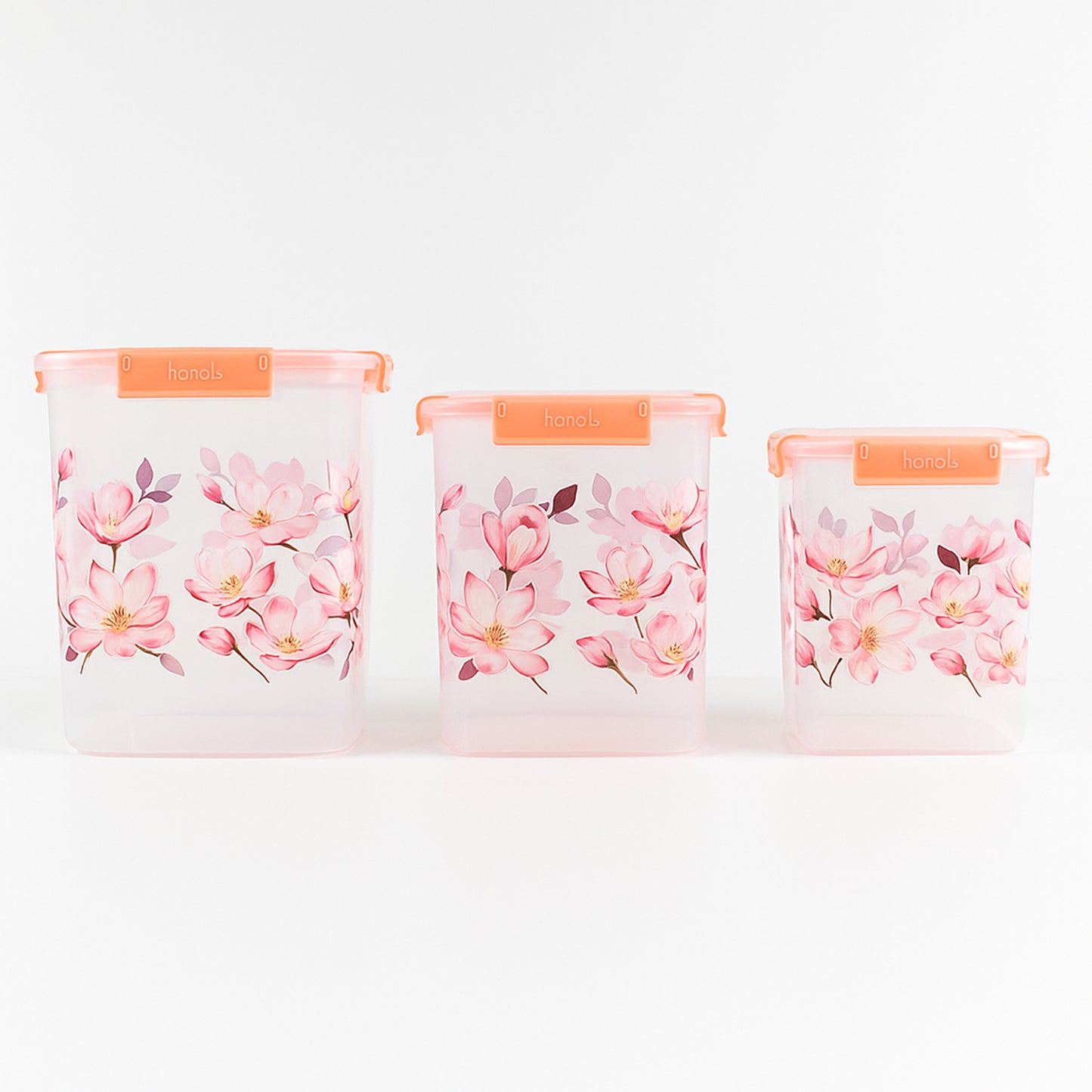 Square 3 Pcs Floral Printed Airtight Storage Container Set Approx 2.8 Ltr 4.5 Ltr 6.9 Ltr (3 Pcs Set) - Happy Price - Image 4
