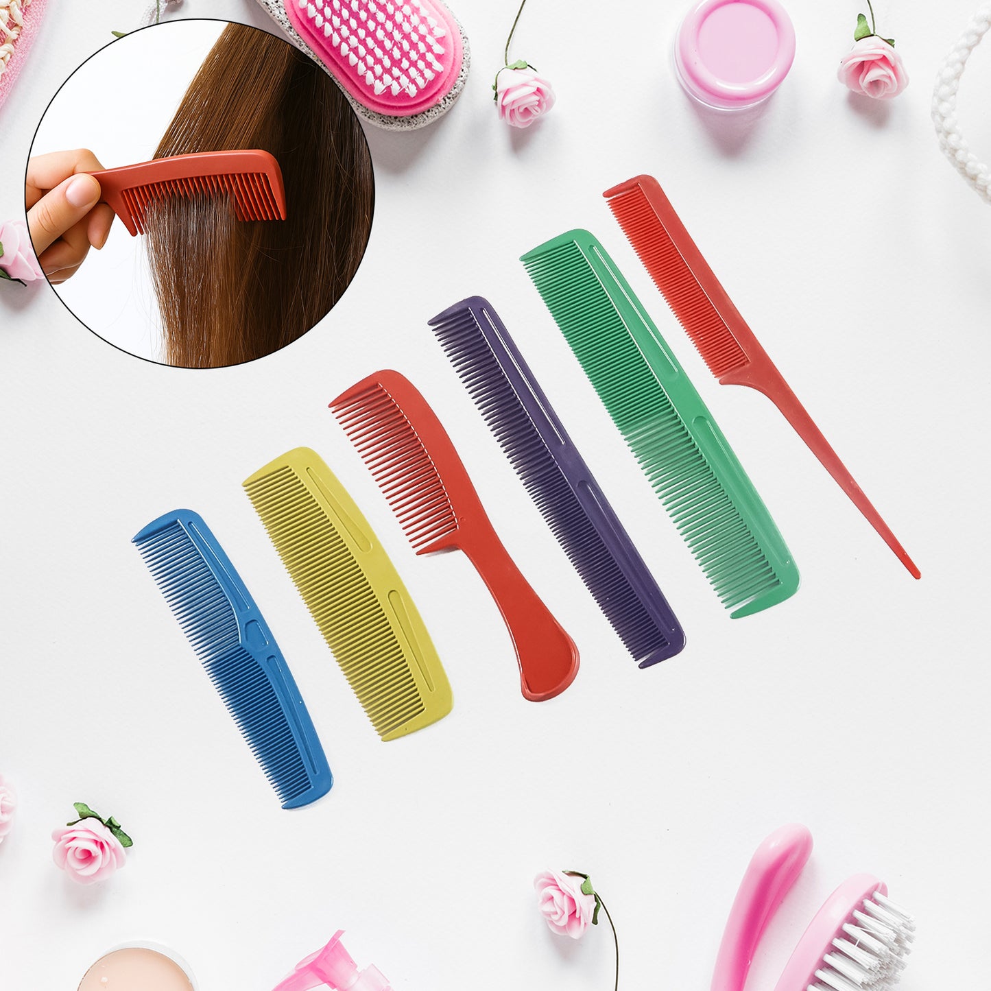 6 Piece Assorted Hair Comb Set for Styling and Detangling - Happy Price - Image 2