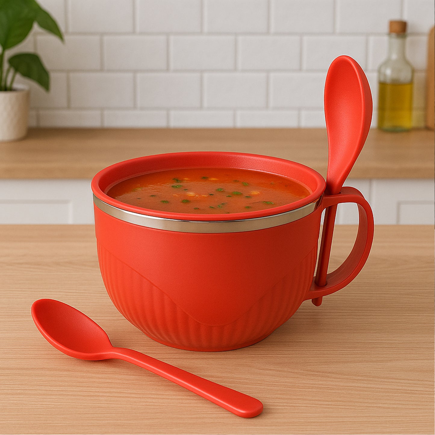 Supermom Refresh Insulated Soup Bowl with Lid, Spoon & Fork - 650ml - Happy Price - Image 4