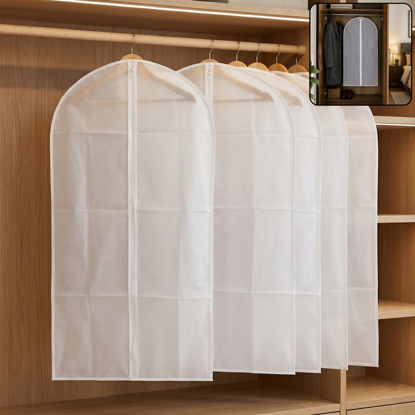 5 Pc Set Foldable Non Woven Suit & Coat Garment Bags - Happy Price - Image 2