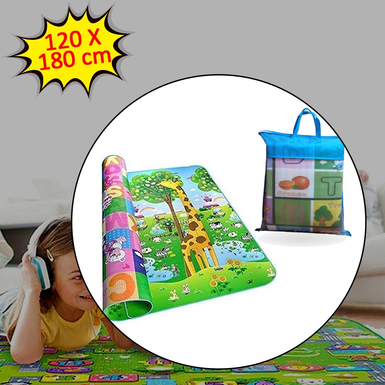 Waterproof Reversible Baby Play Mat 120 X 180cm with Bag - Great Price - Image 1