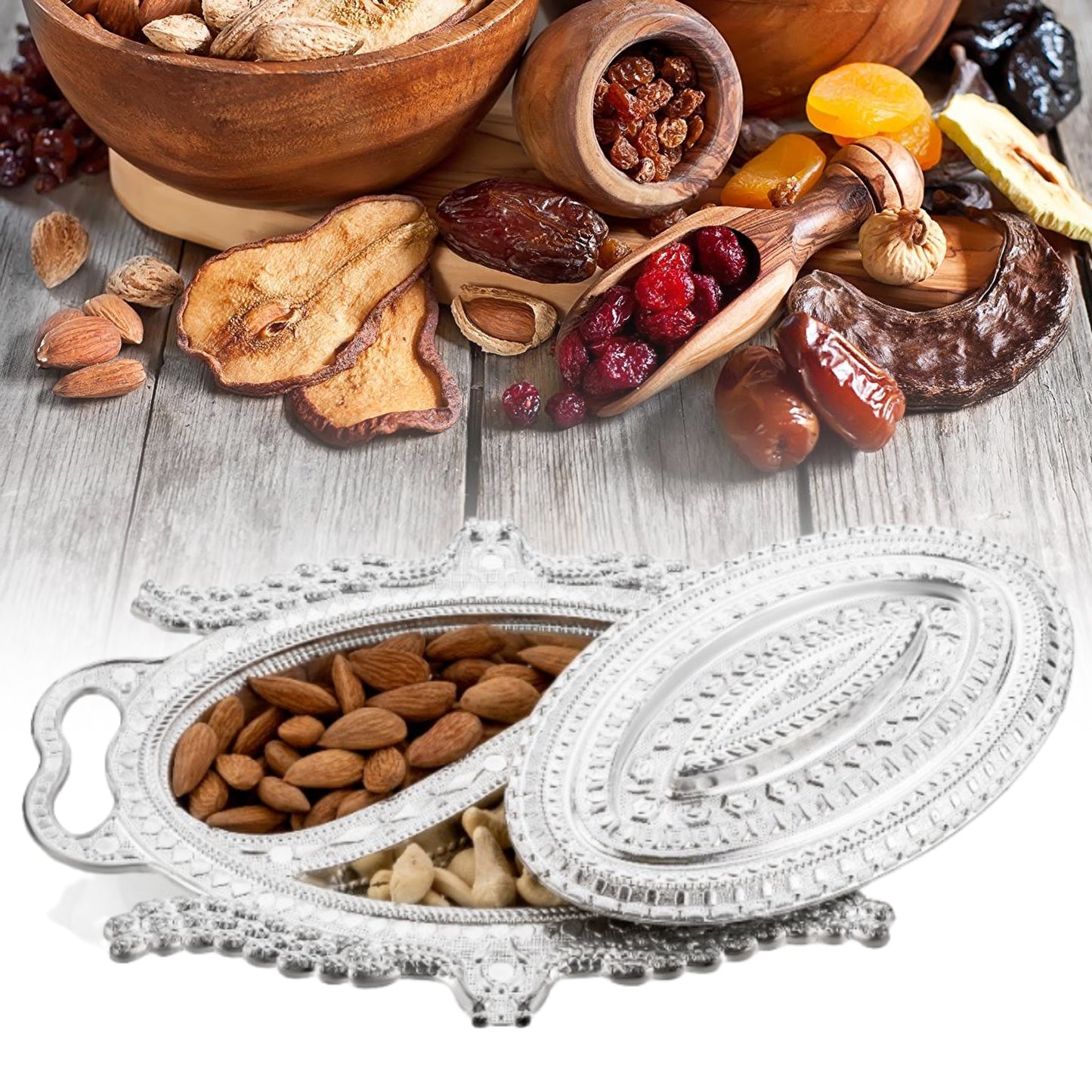 Plastic Peacock Dry Fruit Silver Finish Serving Tray - Happy Price - Image 3