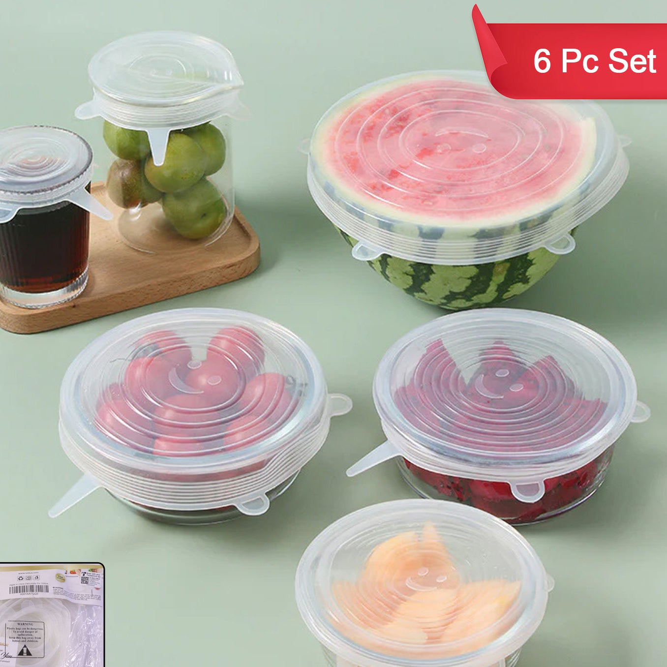 6 Pc Reusable Stretchable Food Covers for Bowls & Containers - Happy Price - Image 1