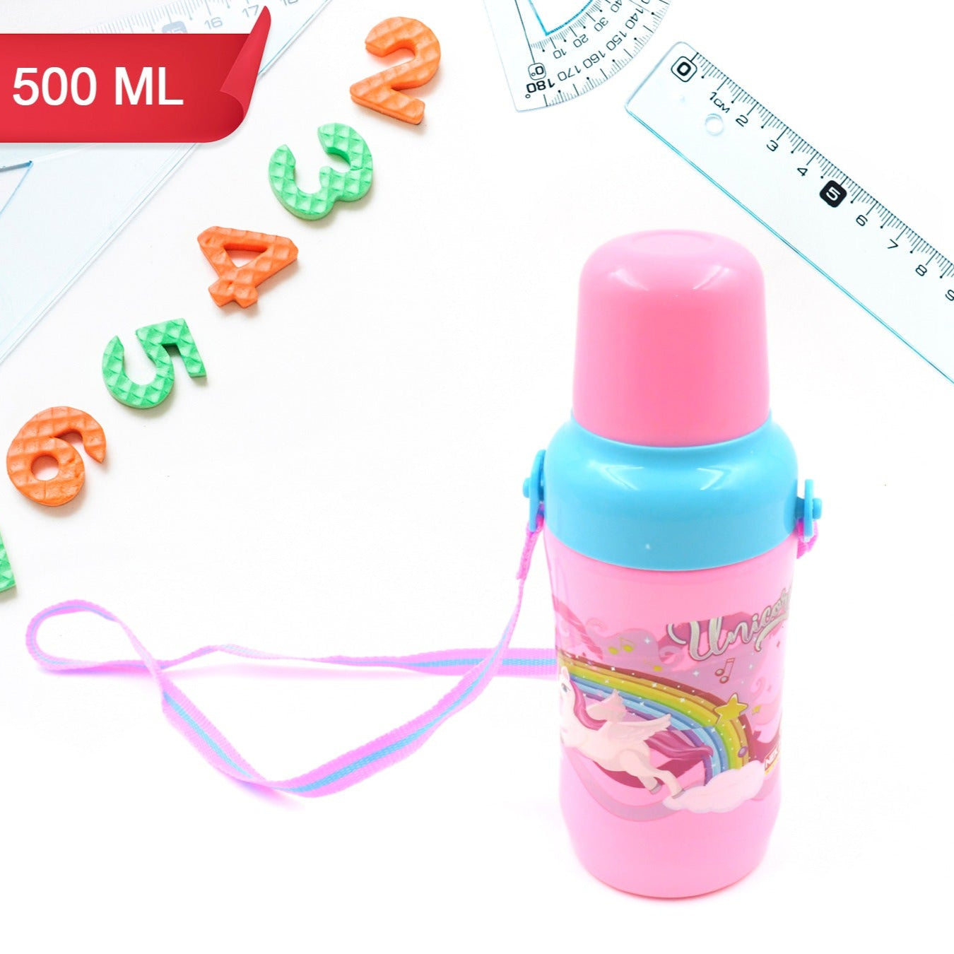 Plastic Sports Insulated Water Bottle With Dori Straw Easy To Carry High Quality Water Bottle Bpa-free Leak-proof For Kids School For Fridge Office Sports School Gym Yoga (1 Pc 500ml) - Happy Price - Image 1