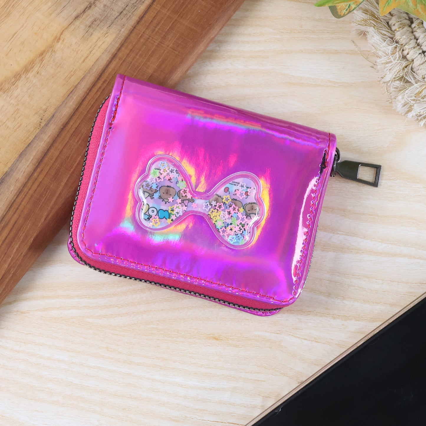 Vibrant Kids Wallet (1 Pc) - Stylish Zip Pouch with Glitter Bow - Happy Price - Image 6