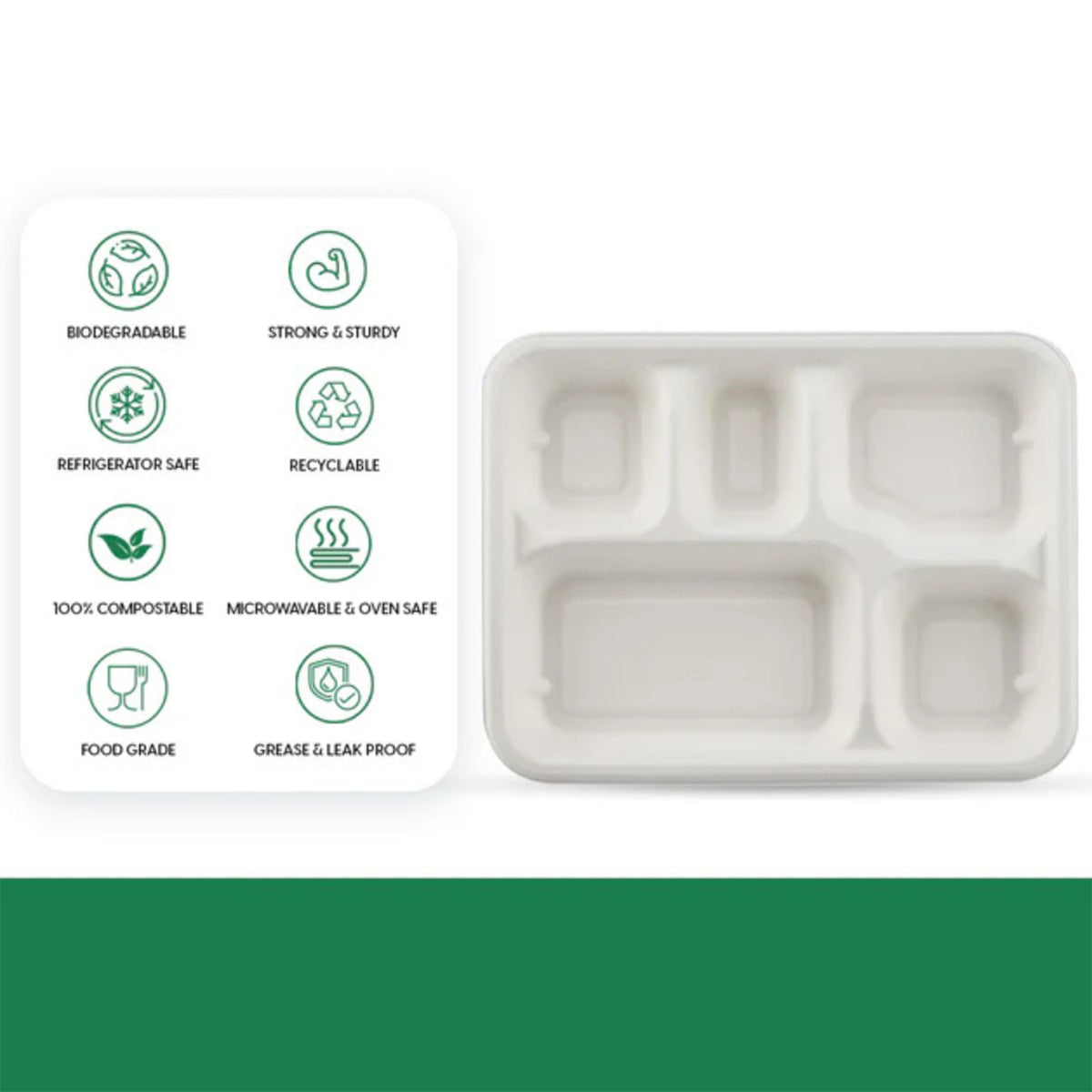 5-Compartment Bagasse Plates - 10 Pcs Pack | Eco-Friendly & Compostable Meal Trays - Happy Price - Image 4