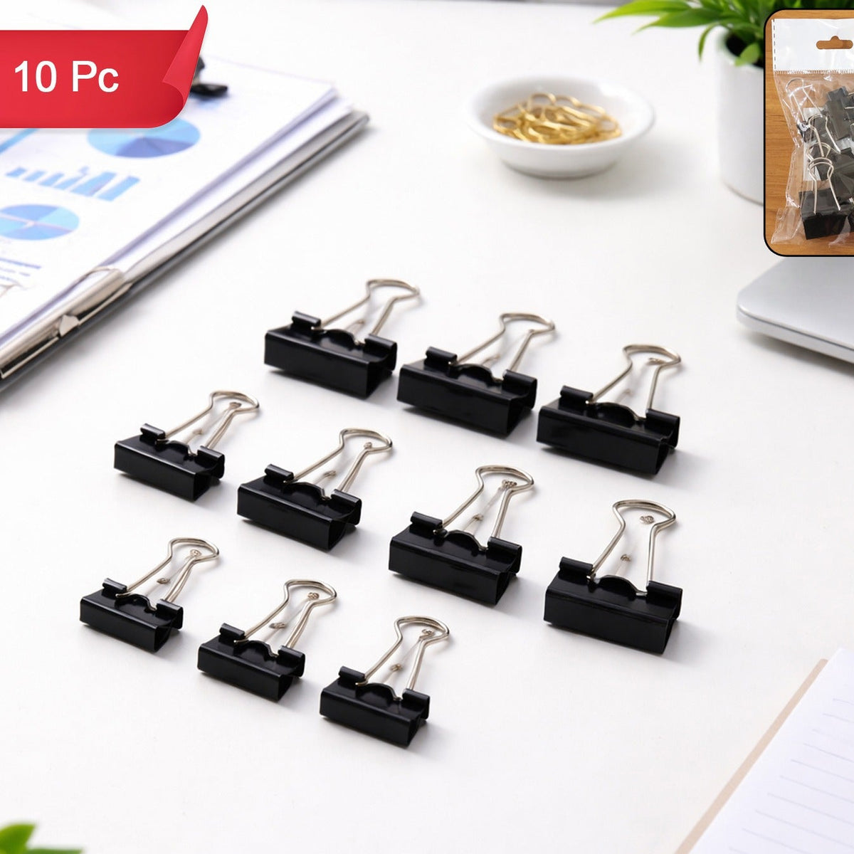 Strong Black Binder Clips - Pack of 10 for Secure Paper Management - Happy Price - Image 1