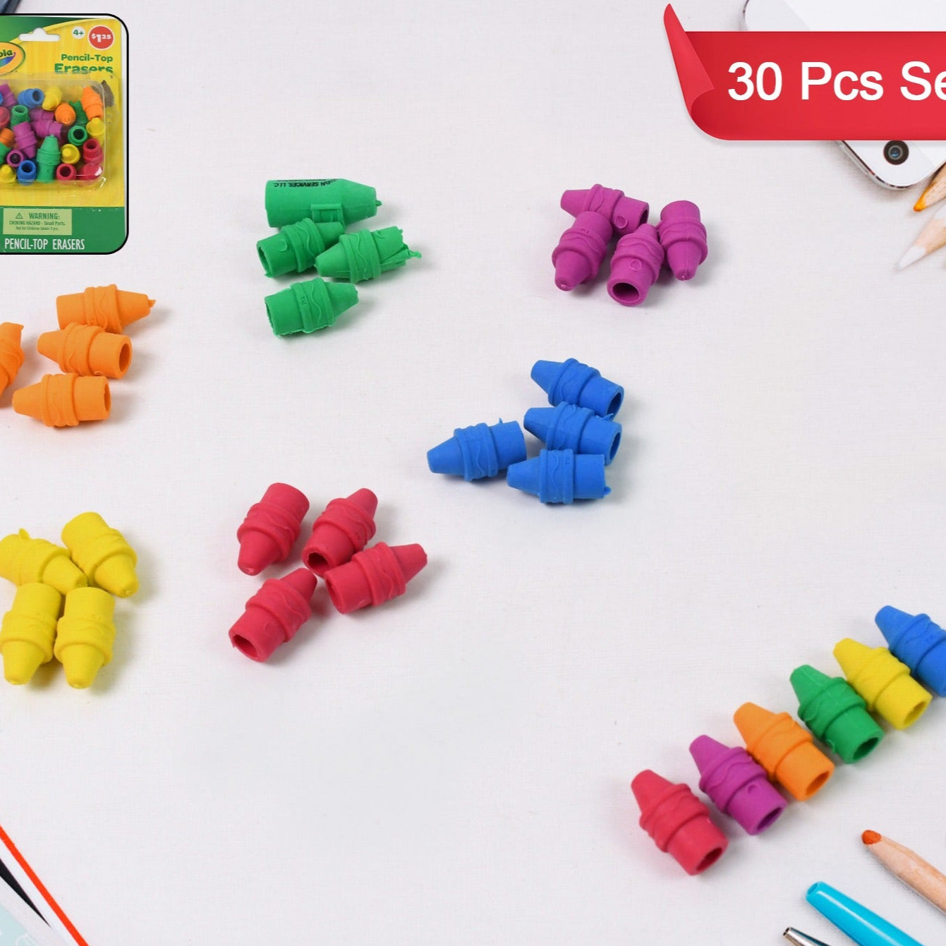 Pencil Top Eraser Rubber Erasers (1 Pc Mix Color) - Happy Price - Image 1