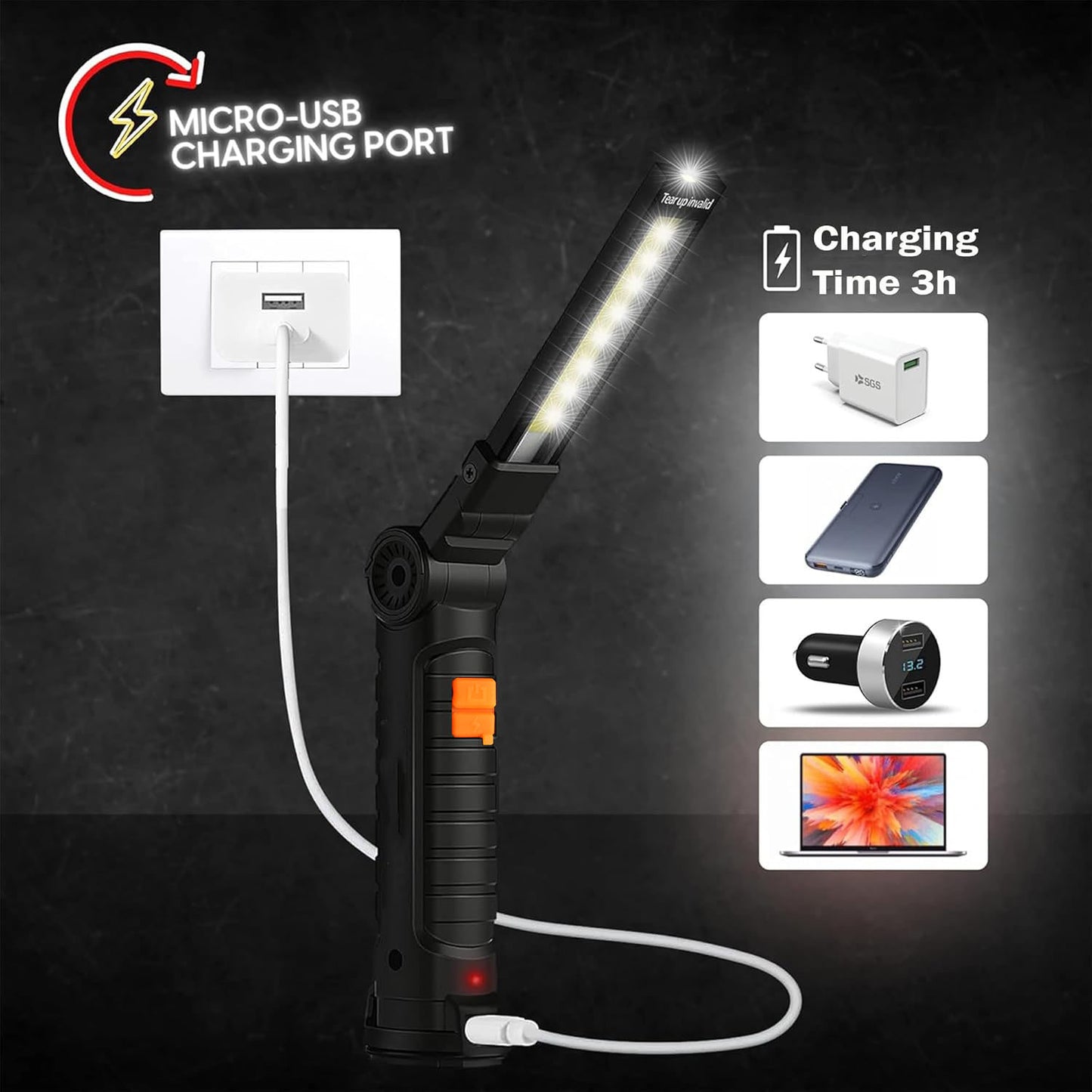 Compact Rechargeable LED Work Light with Flexible Arm & Magnetic Base - Happy Price - Image 5