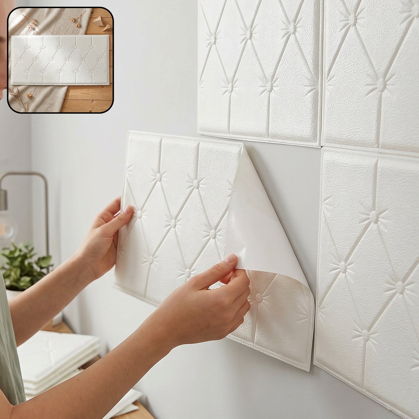 Self Adhesive Foam Wall Sticker Panel - 1 Pc White 69x35 Cm - Great Price - Image 1