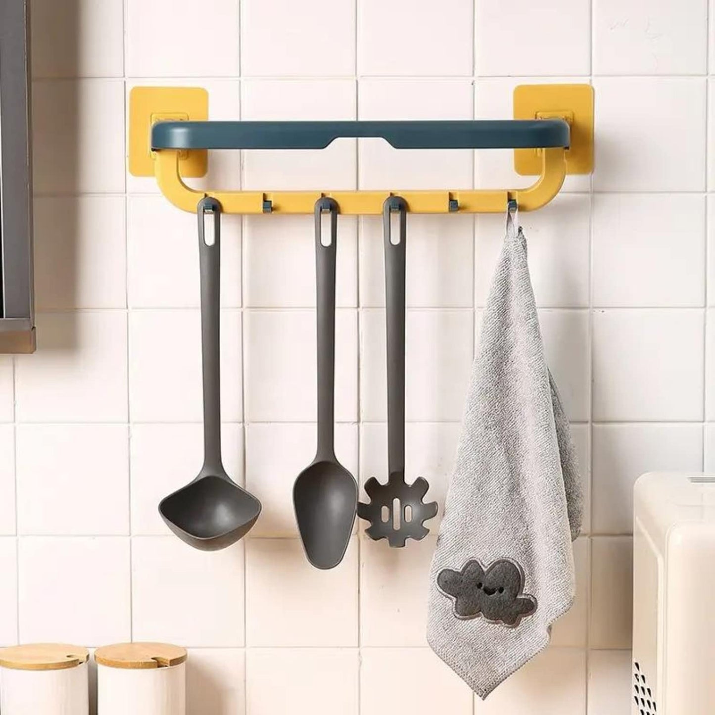 Wall Mounted Double Bar Towel Holder With Hooks Multifunctional Adjustable Towels Rack For Kitchenbathroom Folding Towel Shelf - Happy Price - Image 3