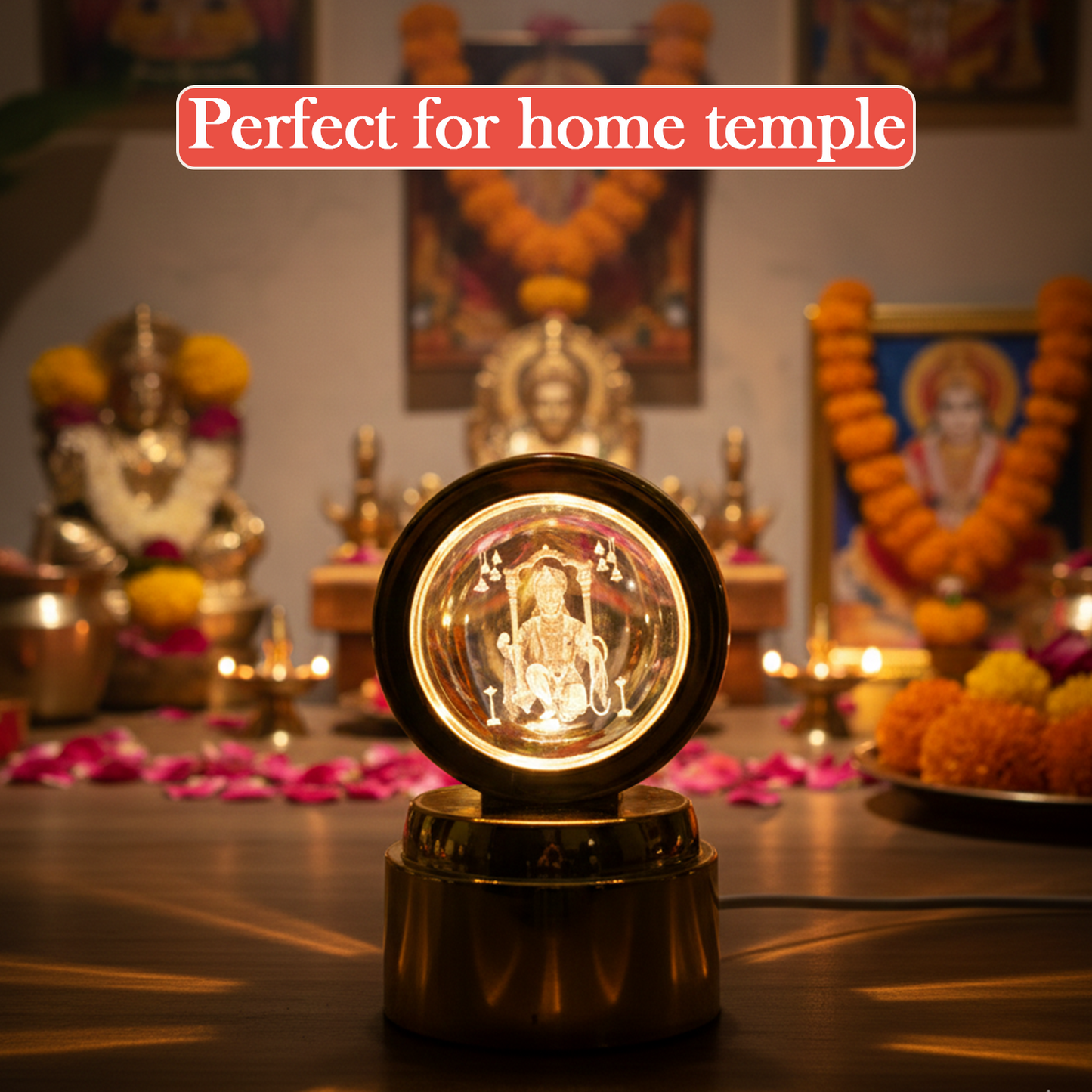 Lord Hanuman 3D Crystal Ball Night Light with LED - Spiritual Decor Lamp (1 Pc) - Great Price - Image 4