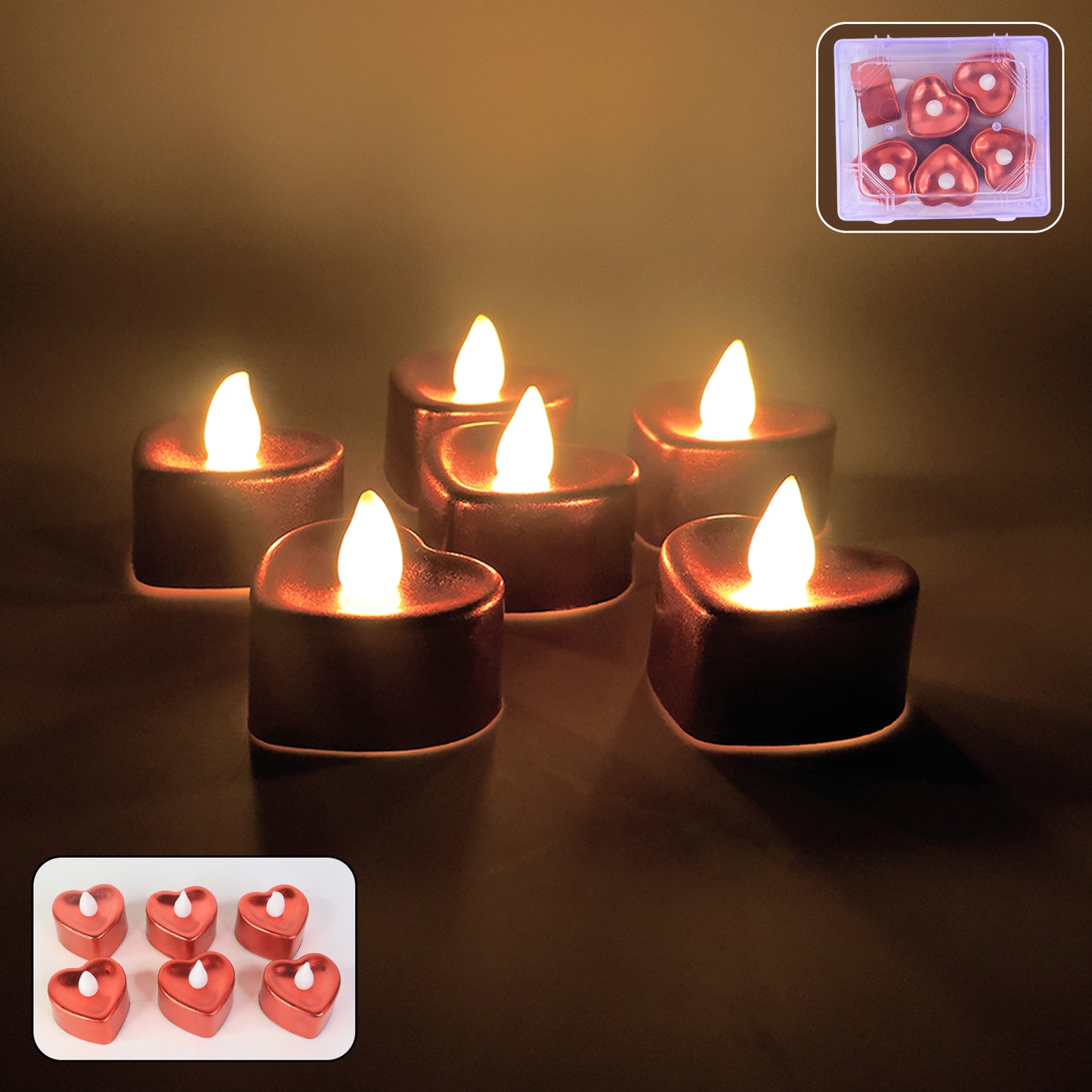 Heart Shape LED Flameless Candles - Set of 6