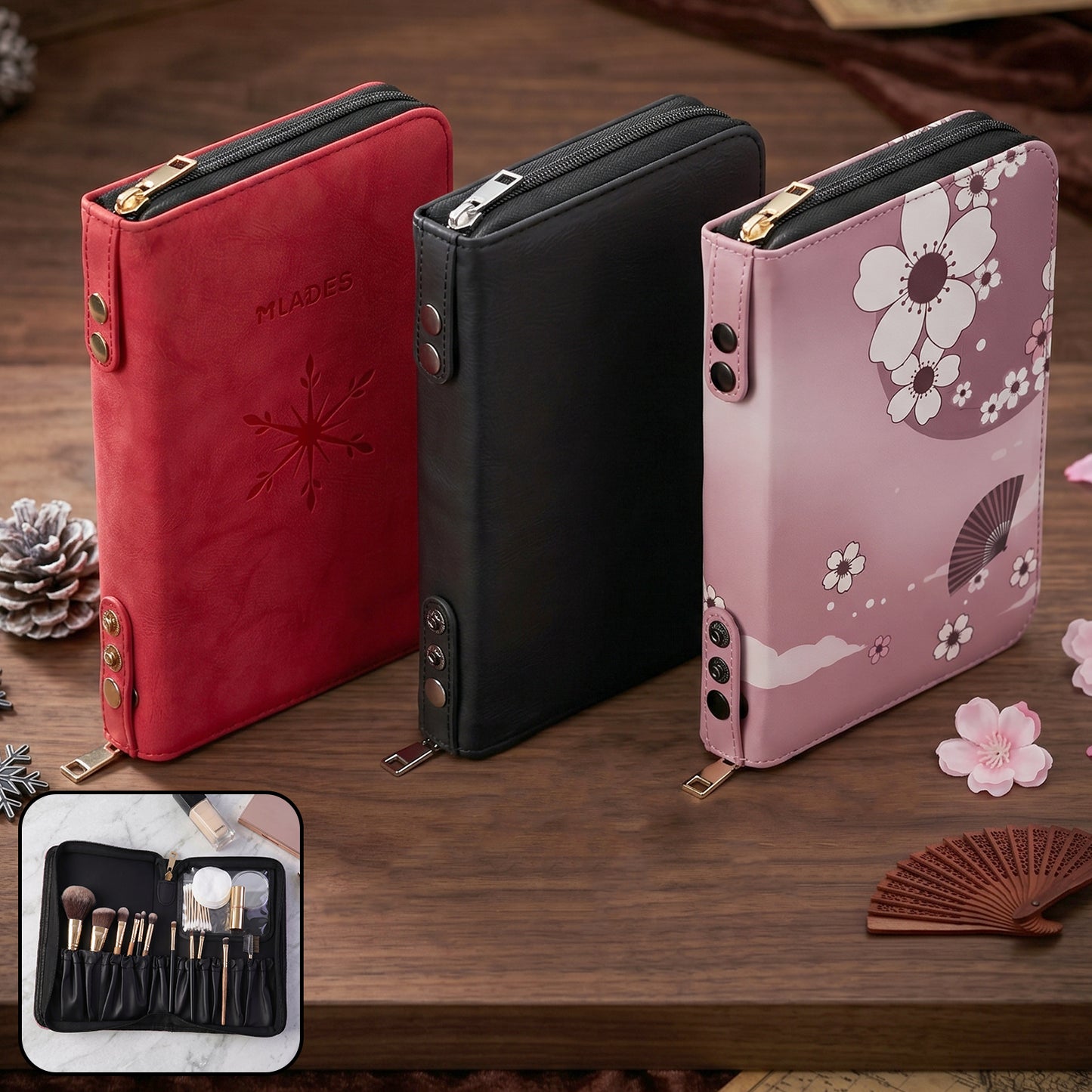 1 Pc Stylish Zippered Makeup Organizer Pouch - Floral & Snowflake Design - Happy Price - Image 2